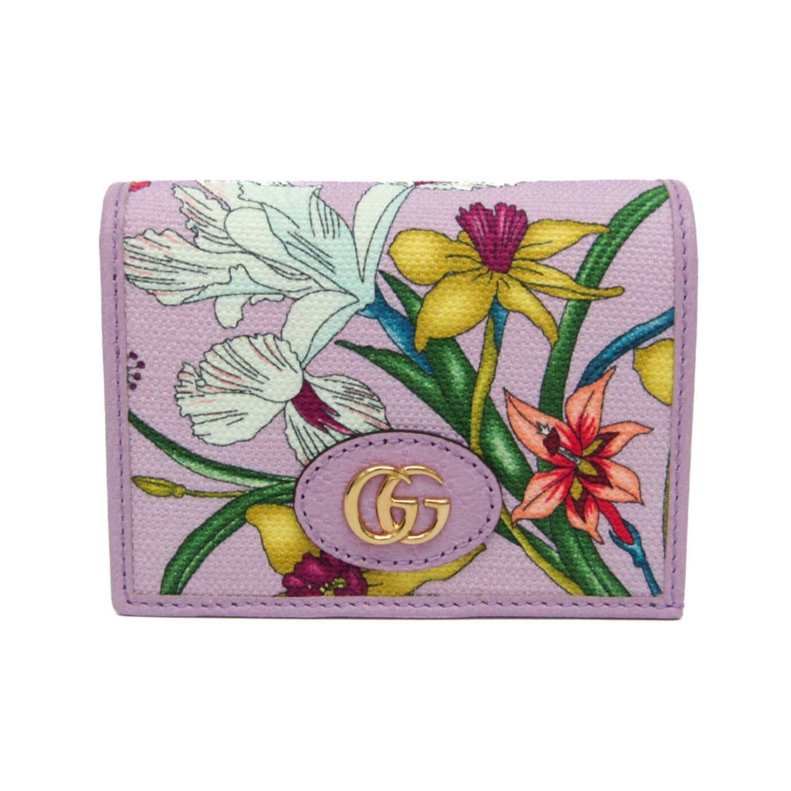 Canvas Leather Bi Fold Wallet Gucci: Canvas Leather Bi Fold Wallet Gucci Gucci's Canvas Leather Bi Fold Wallet boasts a striking purple botanical pattern, adding a touch of elegance to everyday carry. The wallet features multiple slots