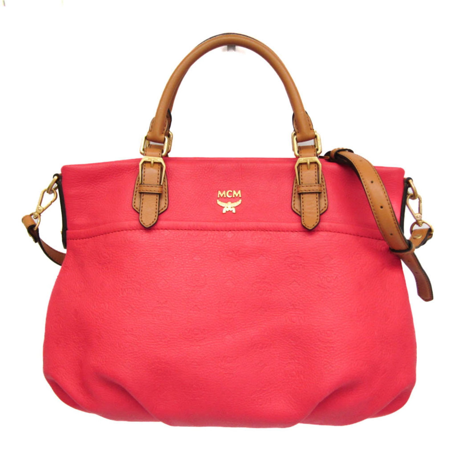 Mcm Handbag Shoulder Bag Leather: Mcm Handbag Shoulder Bag Leather Brown and pink leather shoulder bag from Mcm, featuring a classic design with a few traces of usage visible. The bag has some scratches and dirt, but remains in very