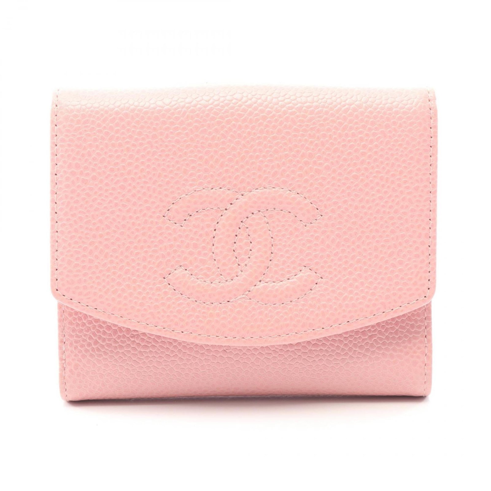 Leather Bi Fold Wallet By Chanel: Leather Bi Fold Wallet By Chanel Pink Calfskin Leather Bi Fold Wallet by Chanel in Very Good Condition. This used wallet features a striking pink color and high-quality leather construction, with a
