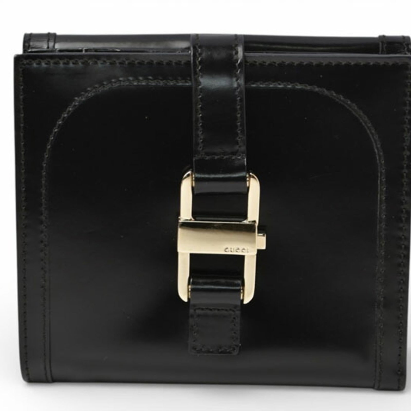 Gucci Wallet Bi Fold Leather: Gucci Wallet Bi Fold Leather The Gucci Wallet Bi Fold Leather is a sleek and sophisticated accessory, featuring high-quality black leather construction with an enamel finish. Measuring 11cm x 11.6cm