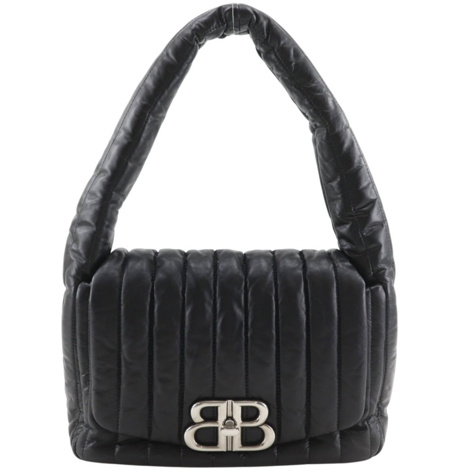 Shoulder Bag Leather: Shoulder Bag Leather Black calfskin leather shoulder bag with a sleek design, measuring 19cm x 24cm x 10cm. Made from high-quality leather that has been carefully crafted to maintain its original cond