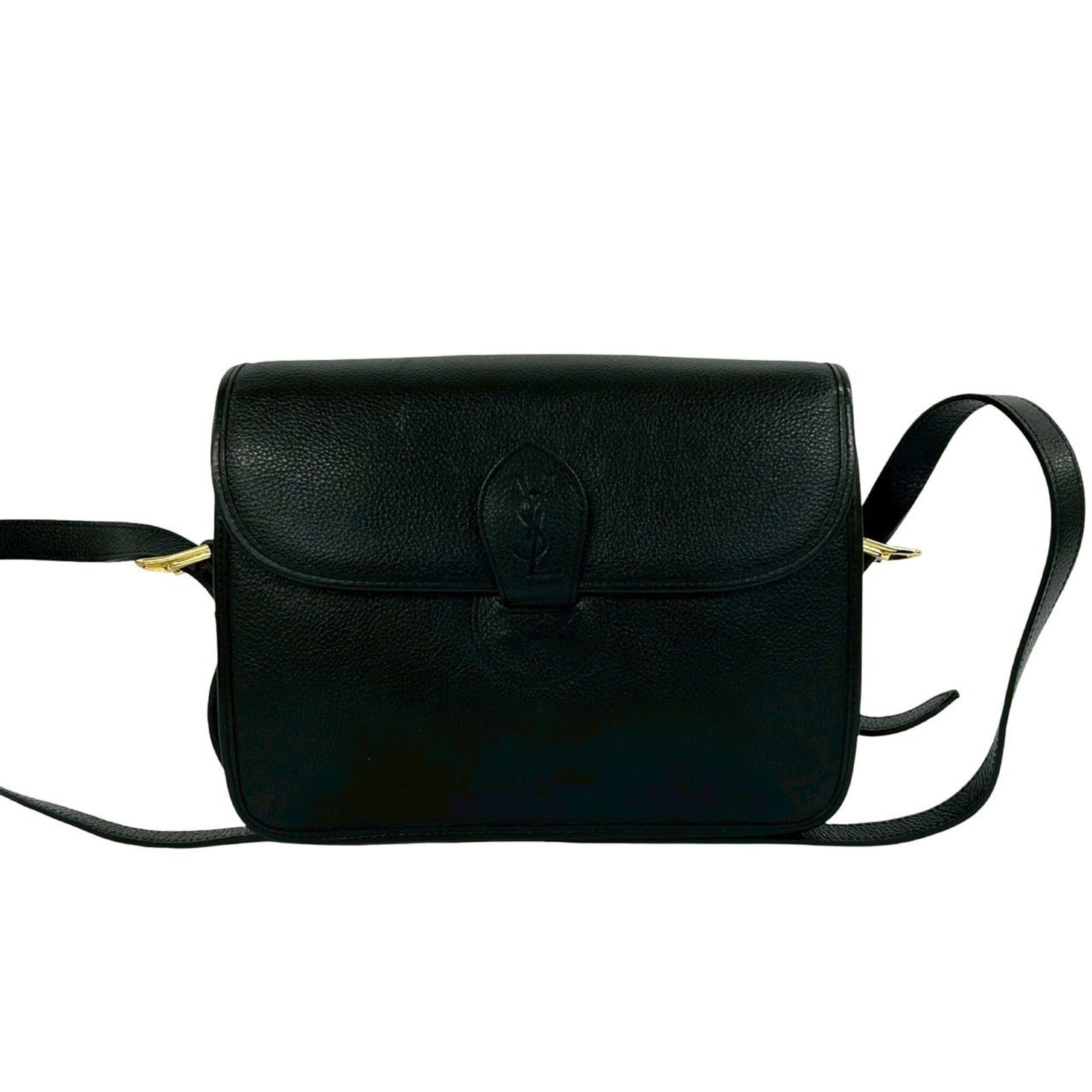 Saint Laurent Pochette Leather Bag Shoulder: Saint Laurent Pochette Leather Bag Shoulder Black leather pochette shoulder bag from Yves Saint Laurent, featuring classic design with traces of usage and minor scratches. The bag measures 18cm x 23cm