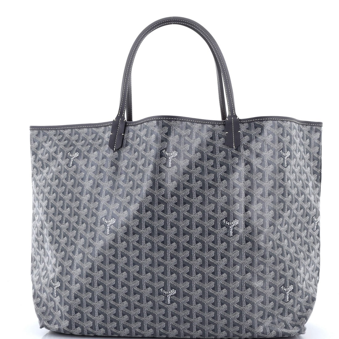 Saint Louis Tote Coated Canvas GM Goyard: Saint Louis Tote Coated Canvas GM Goyard This Goyard Saint Louis Tote Coated Canvas GM features a classic gray exterior with minor scuffs, edge wear, and corner creases. The canvas coating provides