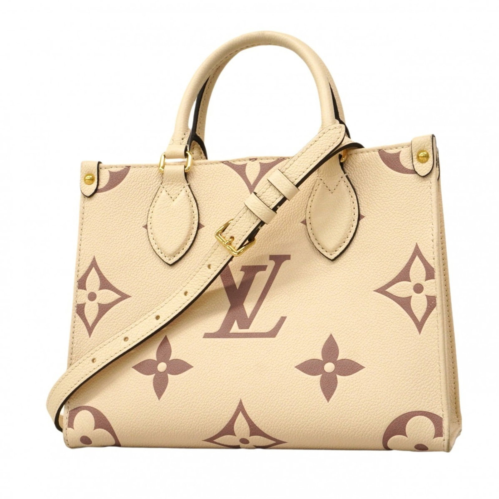 Handbag by Louis Vuitton: Handbag by Louis Vuitton Used Louis Vuitton handbag in cream color, measuring 20cm x 25cm x 10.5cm, with traces of usage and minor scratches visible. The bag's condition shows signs of wear but