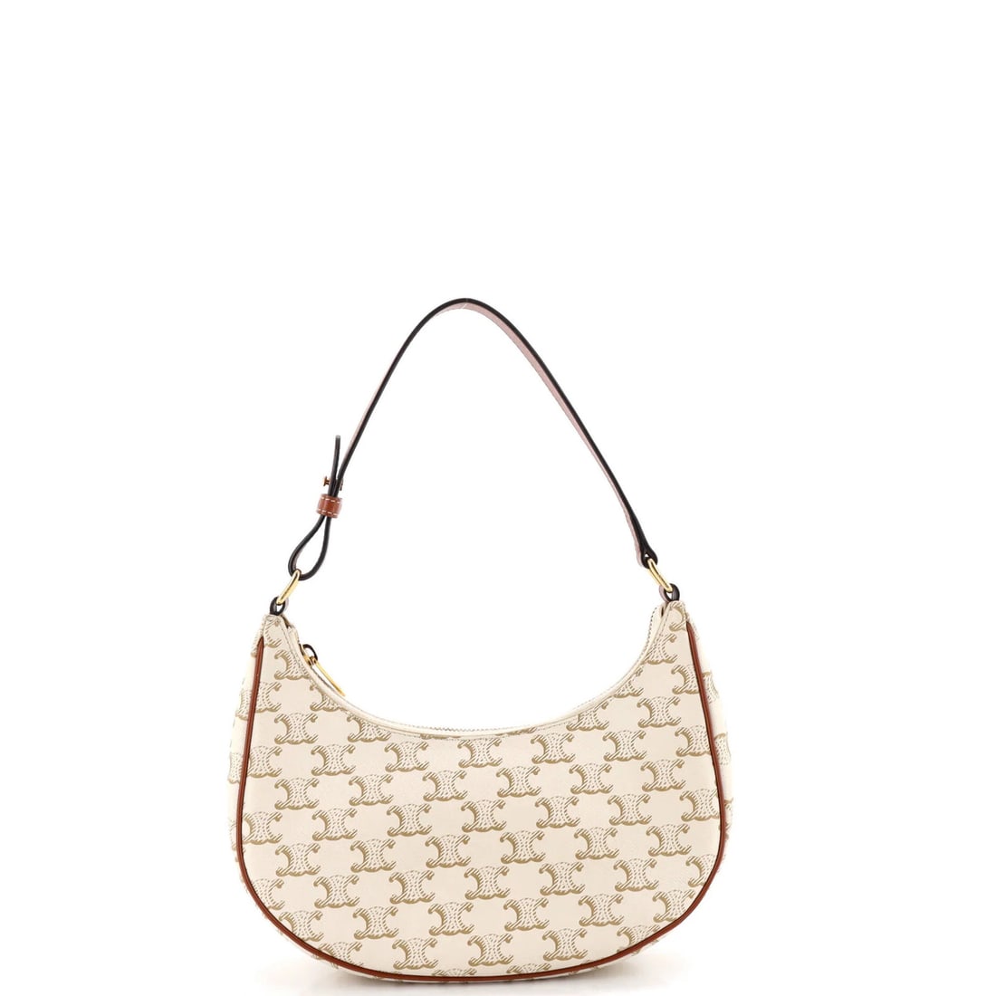 Coated Canvas Celine Triomphe Ava Bag: Coated Canvas Celine Triomphe Ava Bag Canvas Coated Celine Triomphe Ava Bag for sale. This neutral-colored, coated canvas bag features a classic hobos style and gold hardware, with minor scuffs and