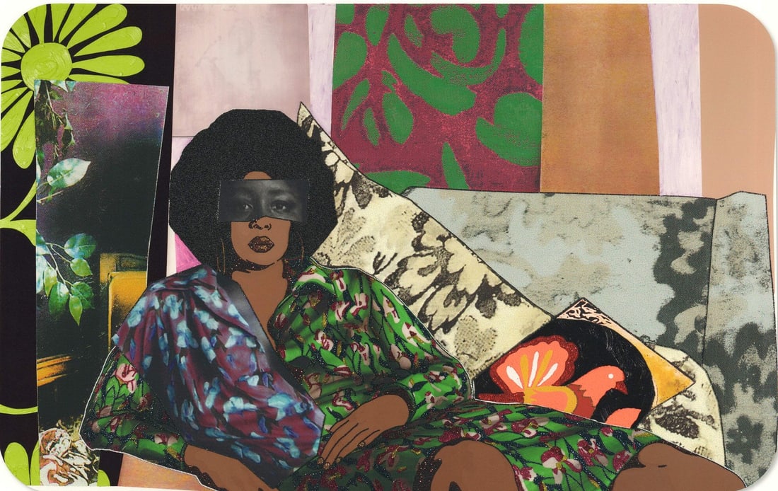 Afro Goddess SIGNED 17.75" x 26.75" Looking Mixed Media Thomas Mickalene (1 of 7)