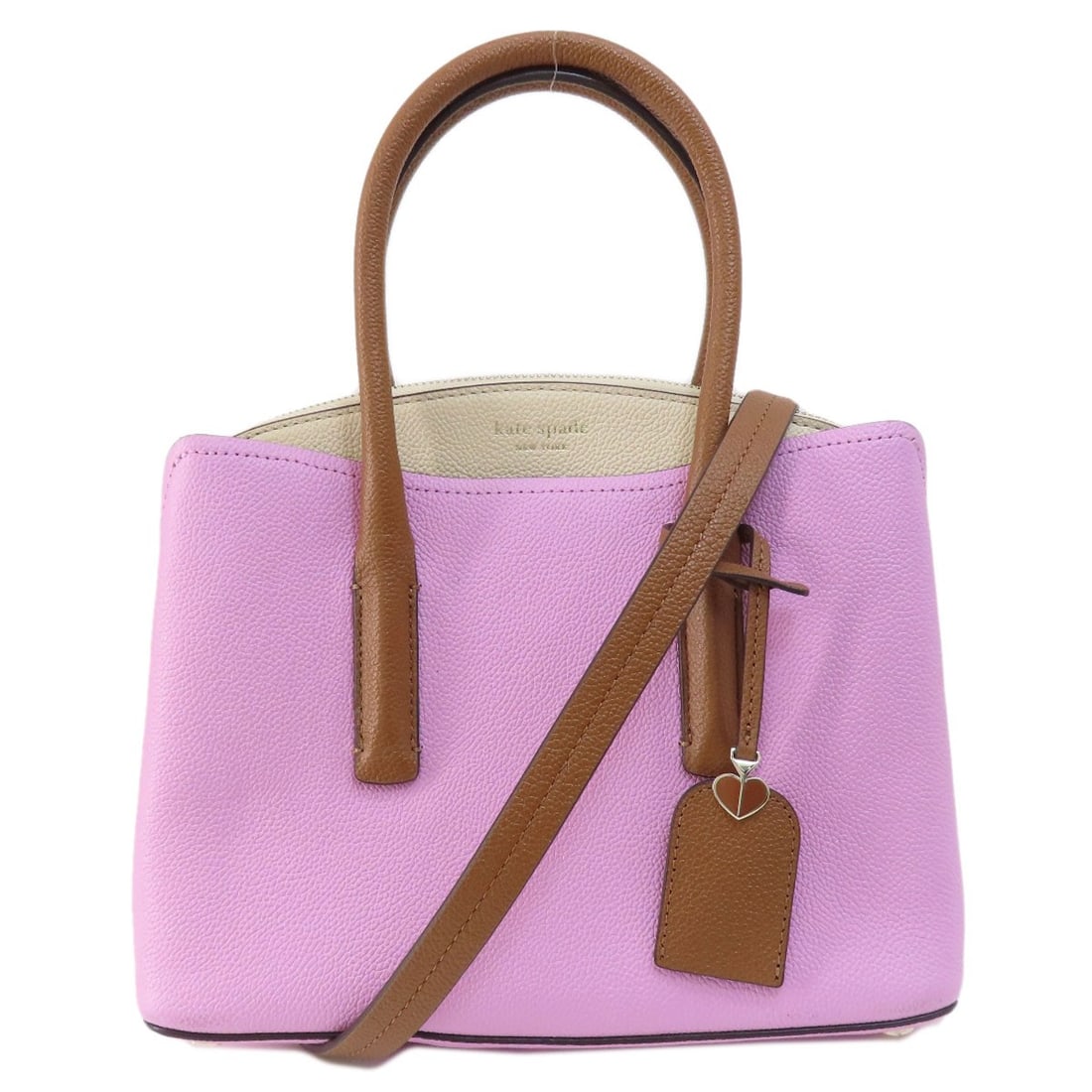 Spade Logo 2Way Leather Handbag: Spade Logo 2Way Leather Handbag Pink leather handbag with kate spade logo, featuring a 2-way design. Made from high-quality leather, this stylish bag boasts a classic pink color that's sure to turn
