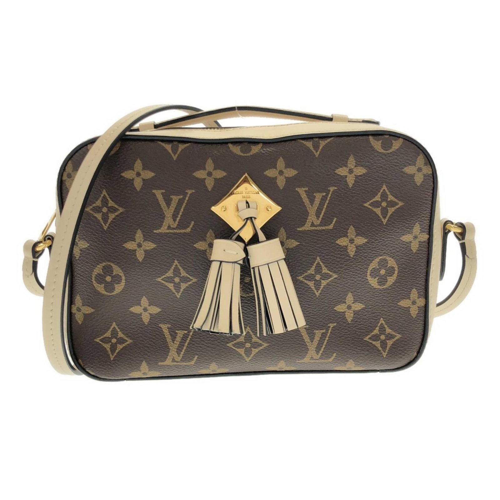 Coated Canvas By Shoulder Bag Louis Vuitton: Coated Canvas By Shoulder Bag Louis Vuitton This Louis Vuitton shoulder bag features a classic design with coated canvas material and gold hardware. The cream and marron color combination adds a