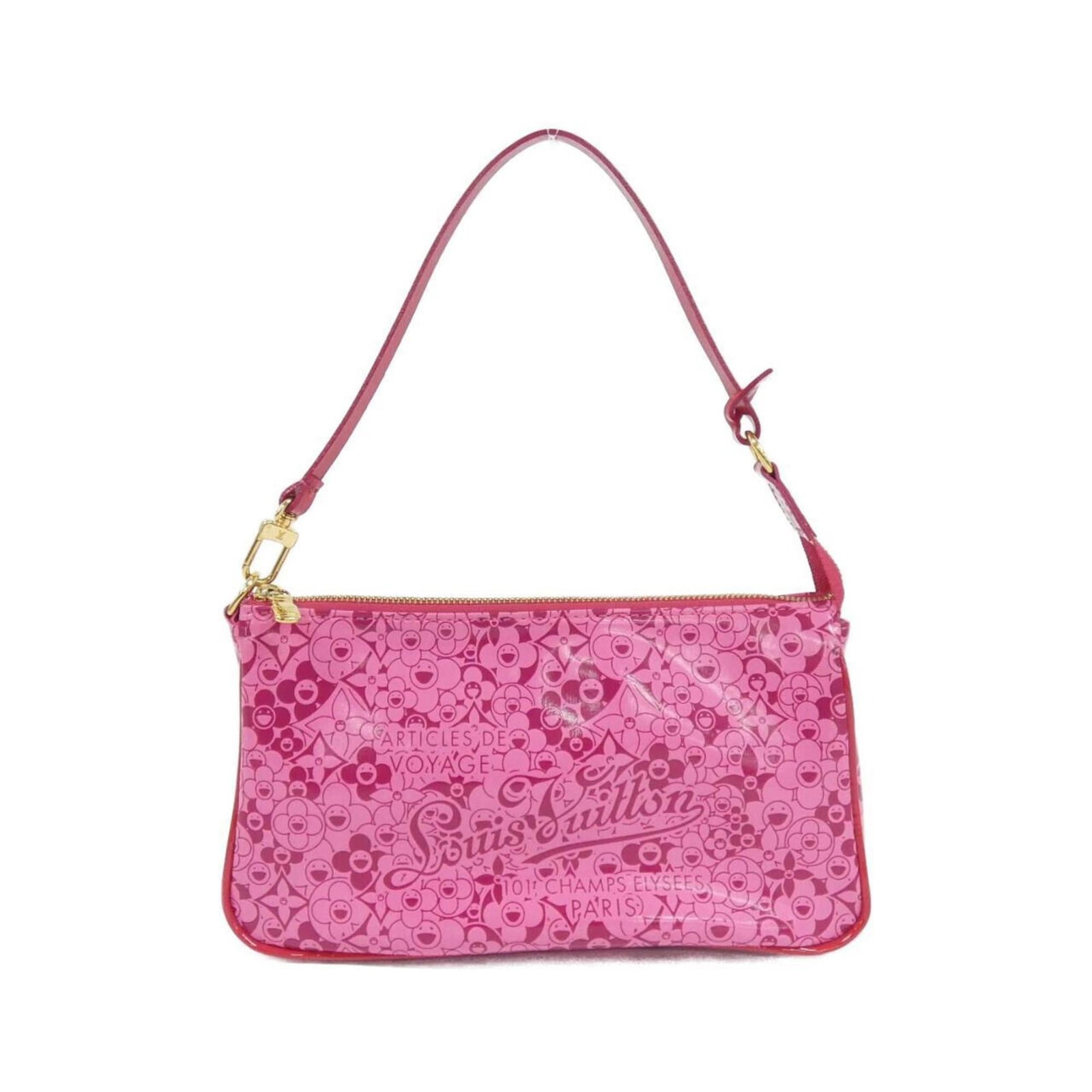 Pochette Louis Vuitton Pouch Pvc: Pochette Louis Vuitton Pouch Pvc Pochette Louis Vuitton Pouch in Rose Pvc with Gold Hardware. This used, very good condition Pochette features a durable PVC material and gold hardware, standing out