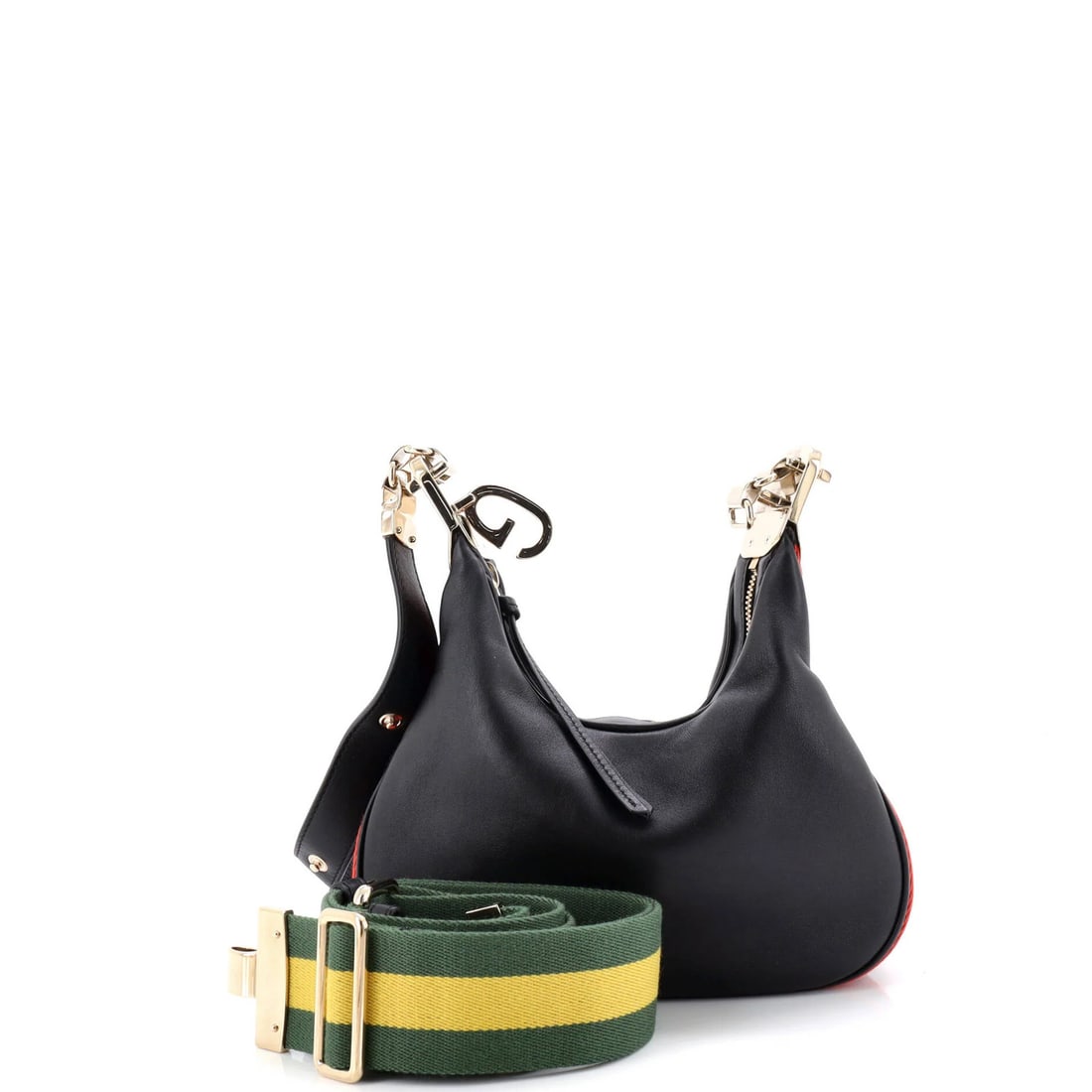 Small leather attache bag from Gucci: Small leather attache bag from Gucci Small Gucci leather attache bag in black faux leather, featuring a classic cross body design with gold tone hardware. Measuring 5" tall and 10" wide, it has a