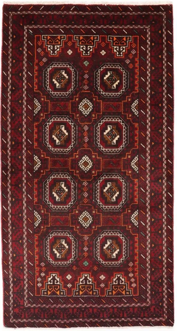3'5X6'6 One of a Kind Hand-Knotted Red Tribal Geometric Rug Oriental Carpet: 3'5X6'6 One of a Kind Hand-Knotted Red Tribal Geometric Rug Oriental Carpet Hand-Knotted Red Tribal Geometric Rug. This unique, one-of-a-kind rug boasts an intricate red and cream color palette with
