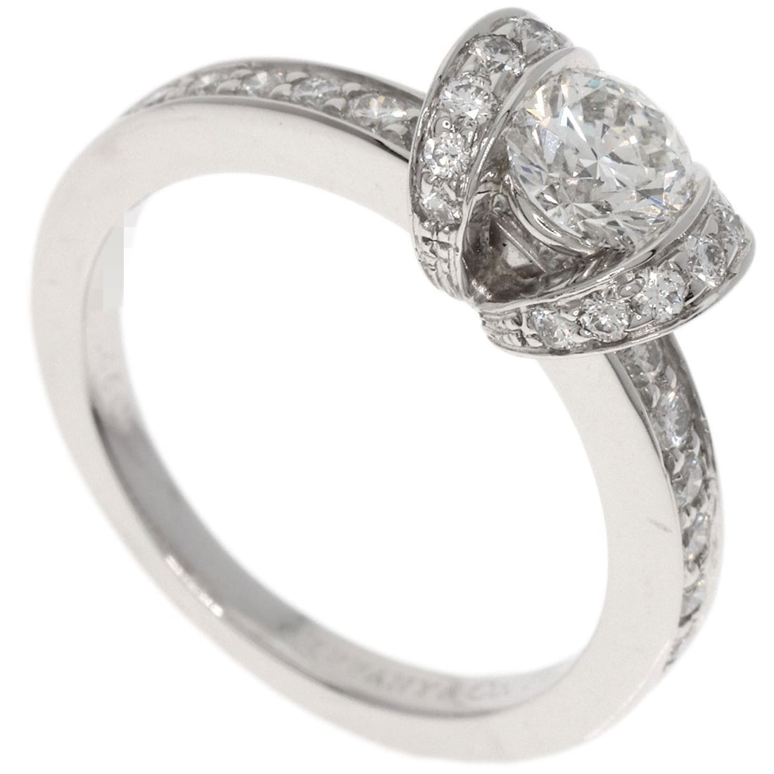 Tiffany&Co. Ribbon Diamond I-Vvs1-Ex Ring Platinum Pt950: Tiffany&Co. Ribbon Diamond I-Vvs1-Ex Ring Platinum Pt950 Platinum PT950 ring from Tiffany&Co. features a D color diamond weighing 0.46ct, set in a silver metal band with a signature. This elegant
