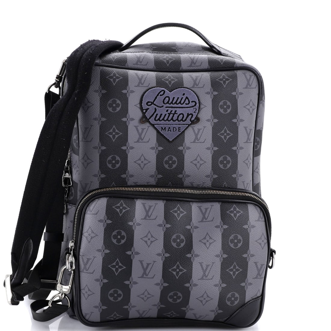 Louis Vuitton Nigo Eclipse Backpack Limited Edition Stripes Monogram: Louis Vuitton Nigo Eclipse Backpack Limited Edition Stripes Monogram Black Canvas Coated Louis Vuitton Nigo Eclipse Backpack Limited Edition Stripes Monogram features a unique design with heavy corner