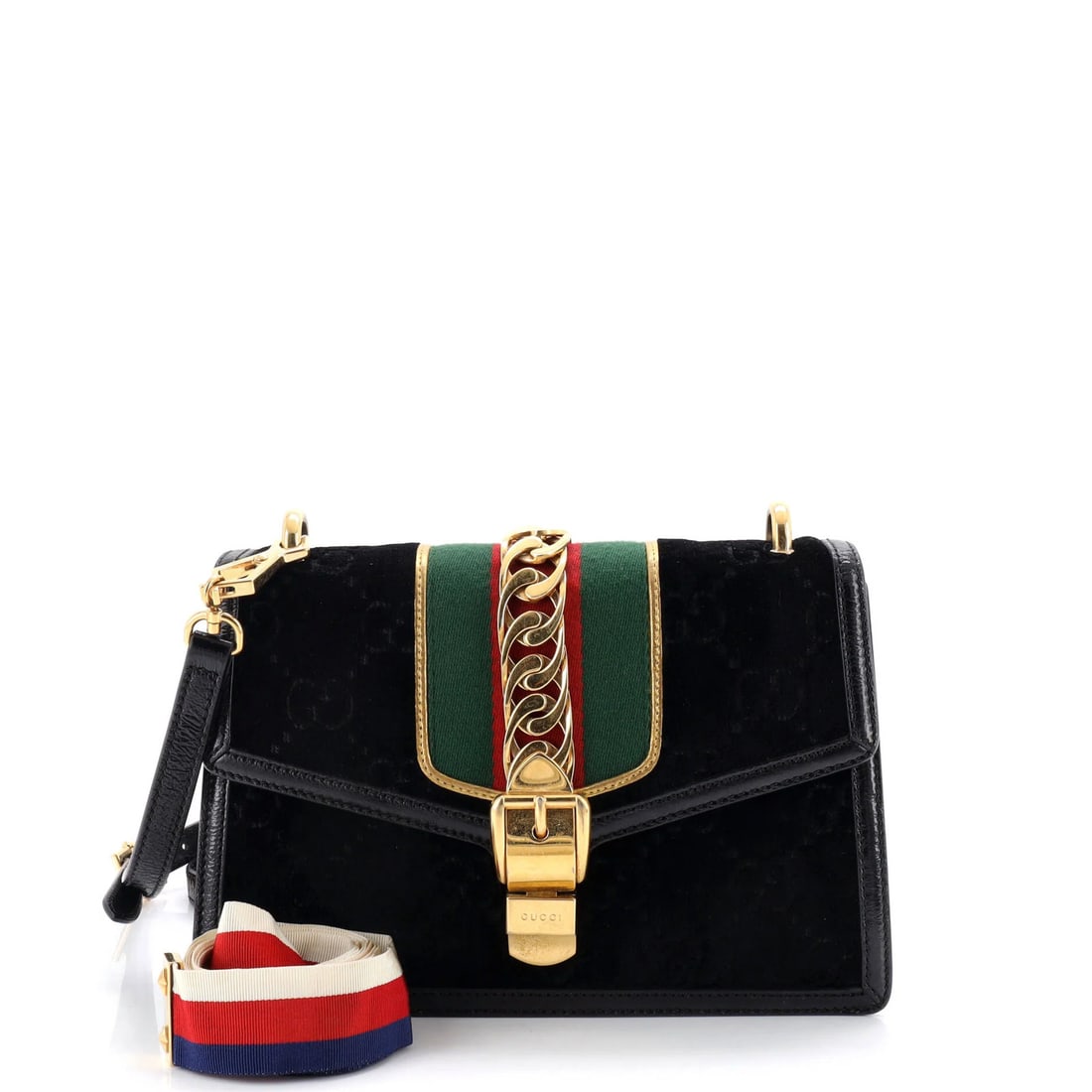 Gucci Sylvie Shoulder Bag GG Velvet Small: Gucci Sylvie Shoulder Bag GG Velvet Small Small, sophisticated, and stylishly understated, the Gucci Sylvie Shoulder Bag GG Velvet Small boasts a luxurious velvet exterior in sleek black. With its