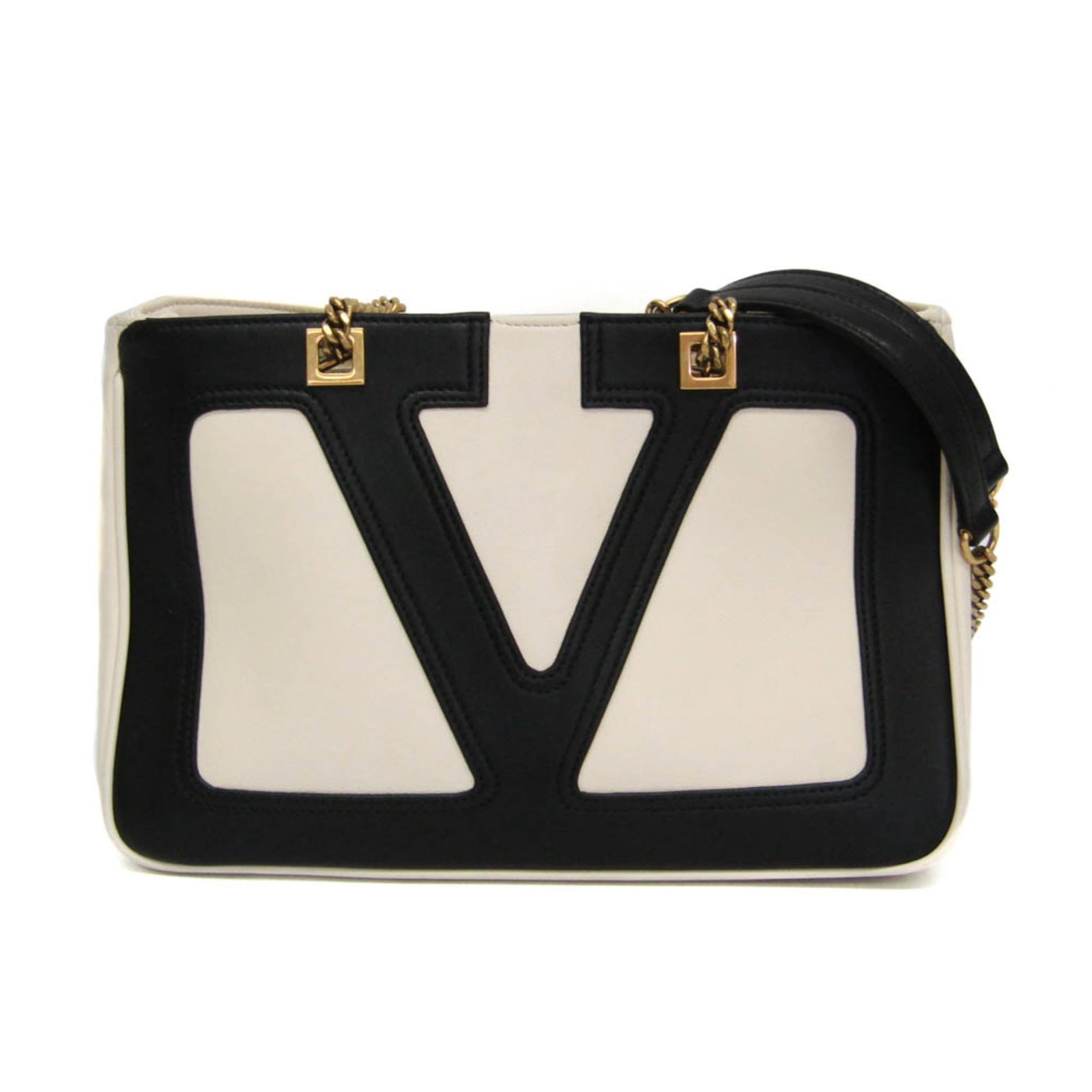Garavani Valentino Leather Bag Shoulder: Garavani Valentino Leather Bag Shoulder Black and Off-White Valentino Garavani Leather Bag Shoulder with an open design, featuring a zipper pocket and inner compartment for organization. Made from hig