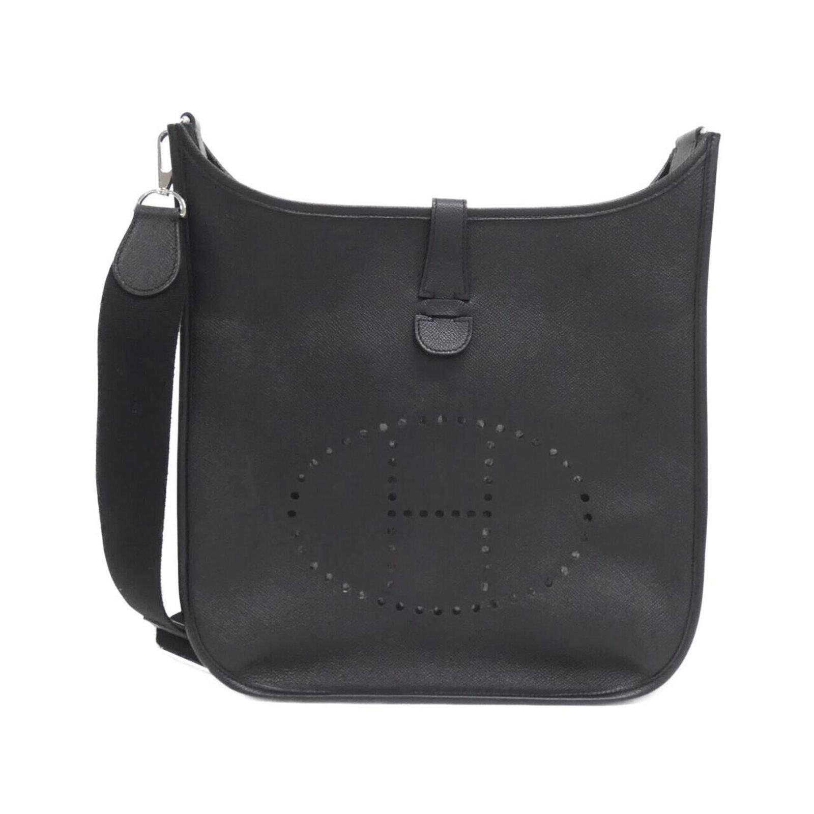 Epsom leather shoulder bag by Hermes: Epsom leather shoulder bag by Hermes Epsom leather shoulder bag by Hermes, featuring high-quality black Epsom leather and silver hardware, boasts a timeless design with a classic silhouette.