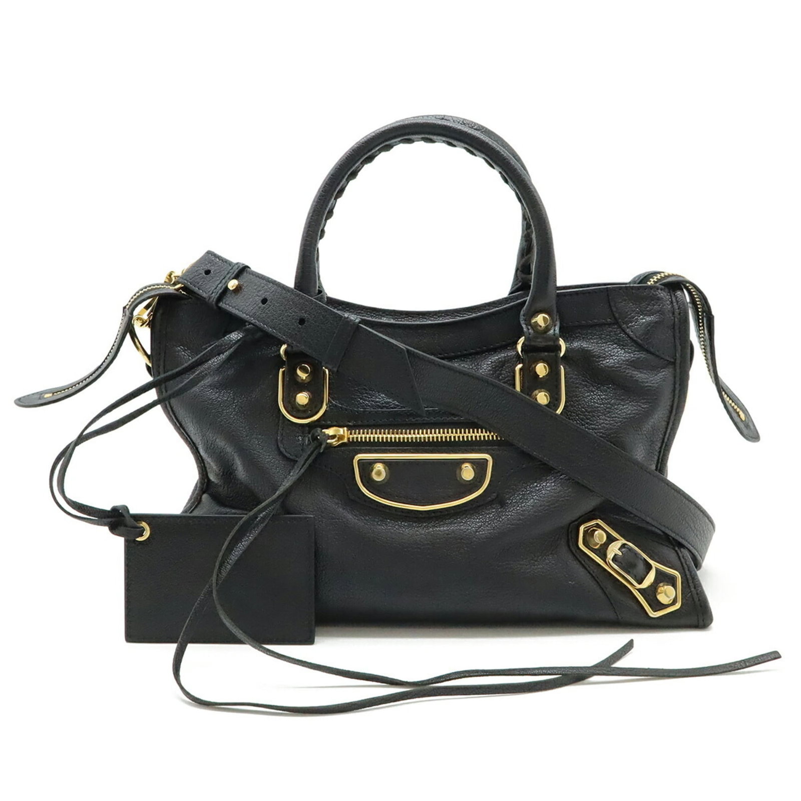 Balenciaga Handbag Shoulder Bag Leather: Balenciaga Handbag Shoulder Bag Leather Black leather shoulder bag from Balenciaga, featuring a classic design with clean lines and minimal embellishments. The bag has some signs of usage, including