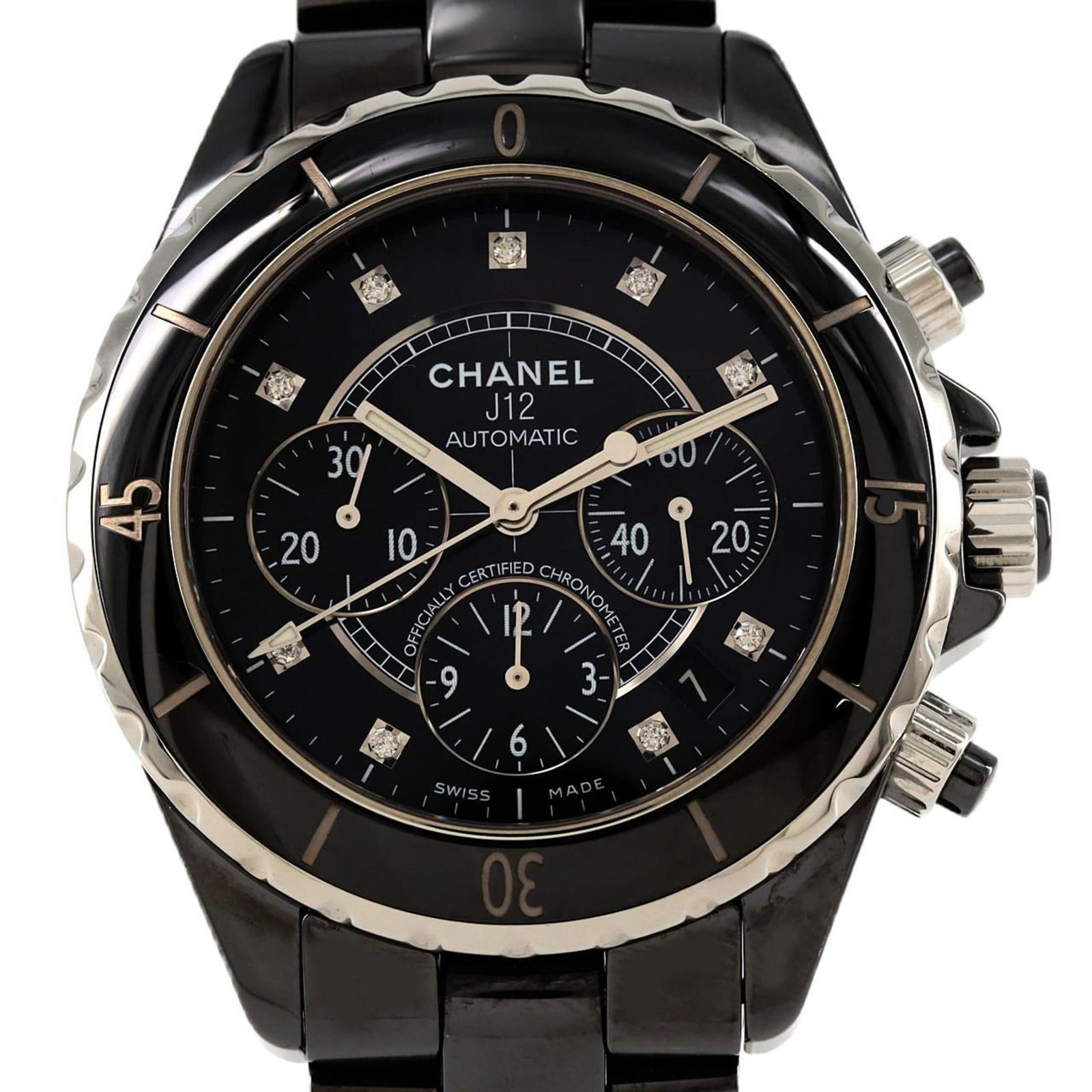 Chanel Wristwatch: Chanel Wristwatch Ceramic case and band create a sleek, modern look for this Chanel wristwatch. The black dial stands out against the subtle sheen of the ceramic materials, giving it a sophisticated