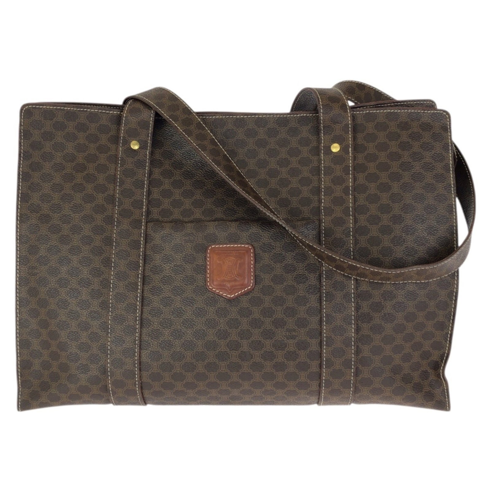 Shoulder Bag Celine Pvc Tote: Shoulder Bag Celine Pvc Tote Dark Brown Celine Pvc Tote Bag with Classic Design. This shoulder bag features a durable PVC material and has a timeless design that suits everyday use. Measuring 28cm x