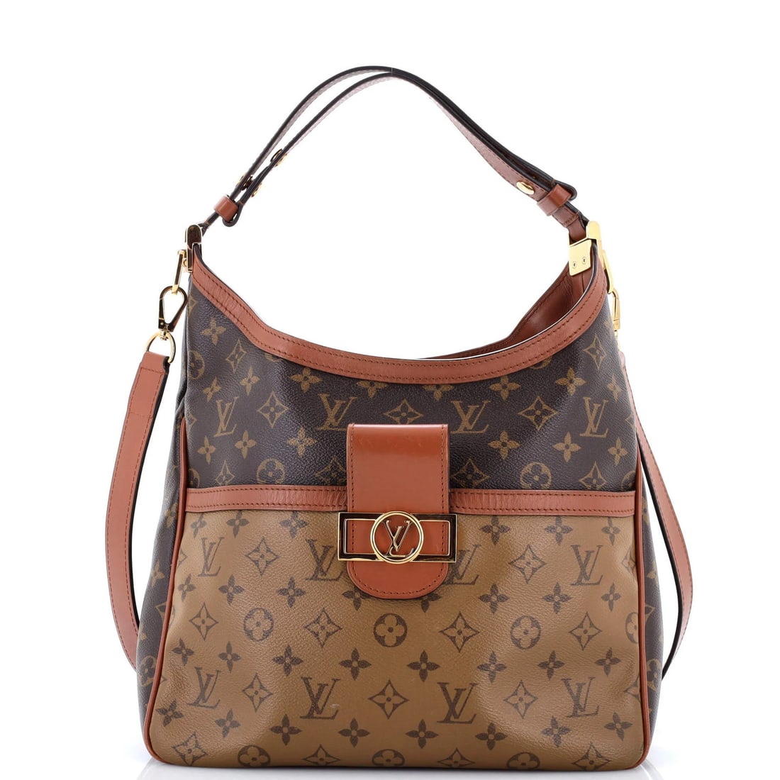 Vuitton Dauphine Hobo Reverse Monogram Canvas MM: Vuitton Dauphine Hobo Reverse Monogram Canvas MM Brown Louis Vuitton Dauphine Hobo Reverse Monogram Canvas MM, featuring the iconic monogram pattern in reverse. This stylish hobo bag boasts a classic