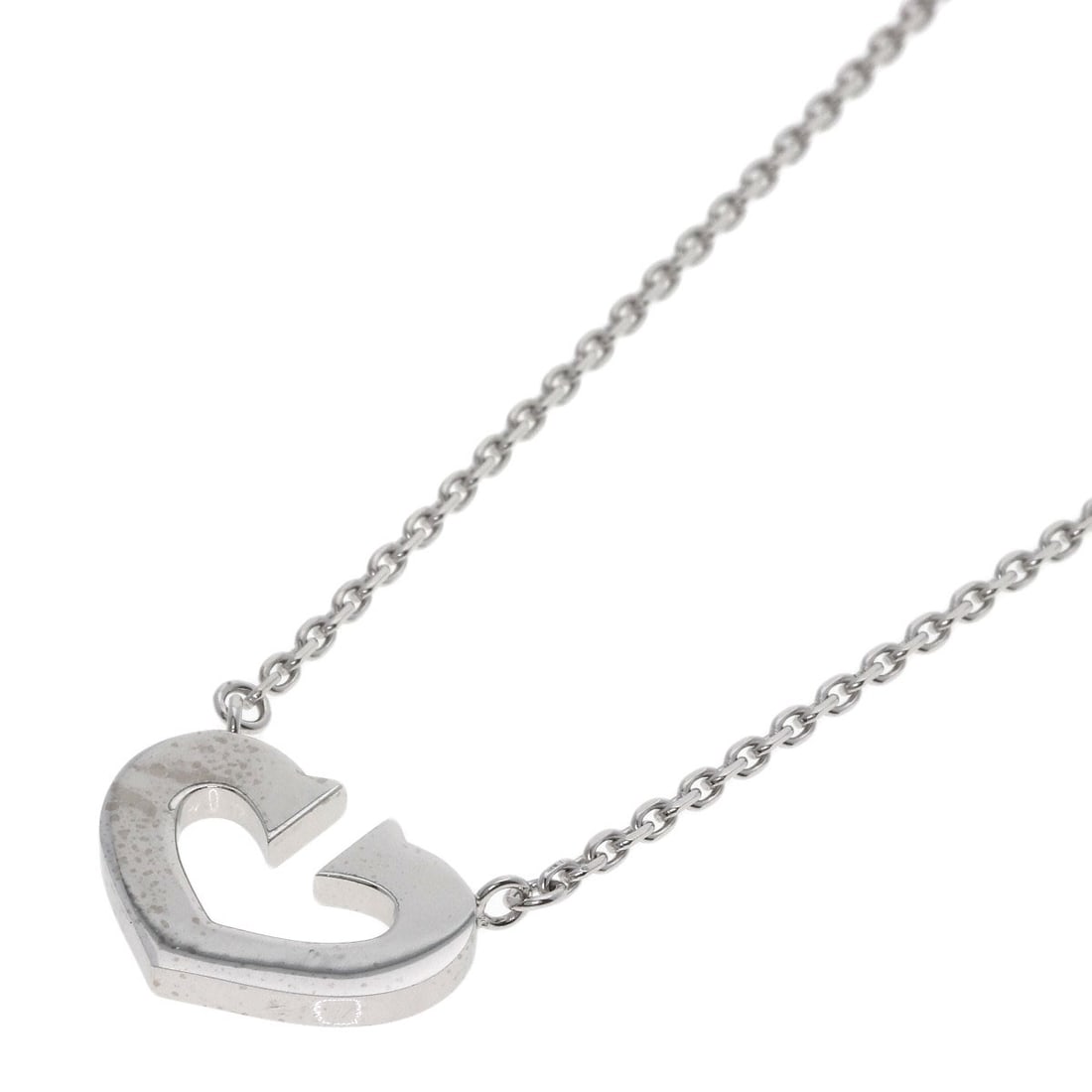 Cartier C Heart Necklace K18 White Gold: Cartier C Heart Necklace K18 White Gold Cartier's K18 White Gold C Heart Necklace boasts sleek, silver-toned elegance with its understated design. This 15.3-inch necklace showcases the brand's signatu