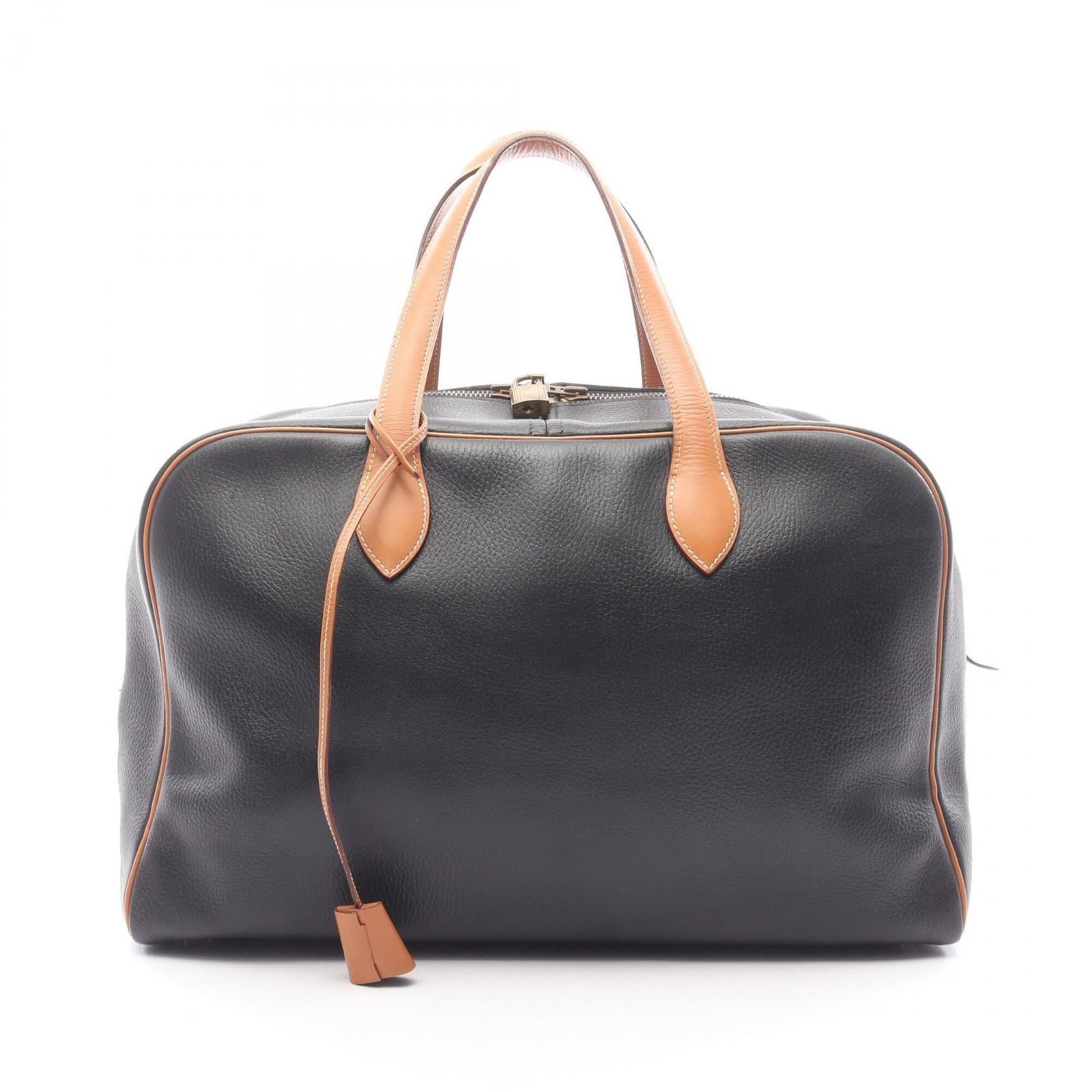 Boston Bag Leather Handbag Hermes Ardennes: Boston Bag Leather Handbag Hermes Ardennes The Boston Bag by Hermes features Ardennes leather in black and brown, offering a sophisticated look. This used handbag has some scratches and dirt but remai