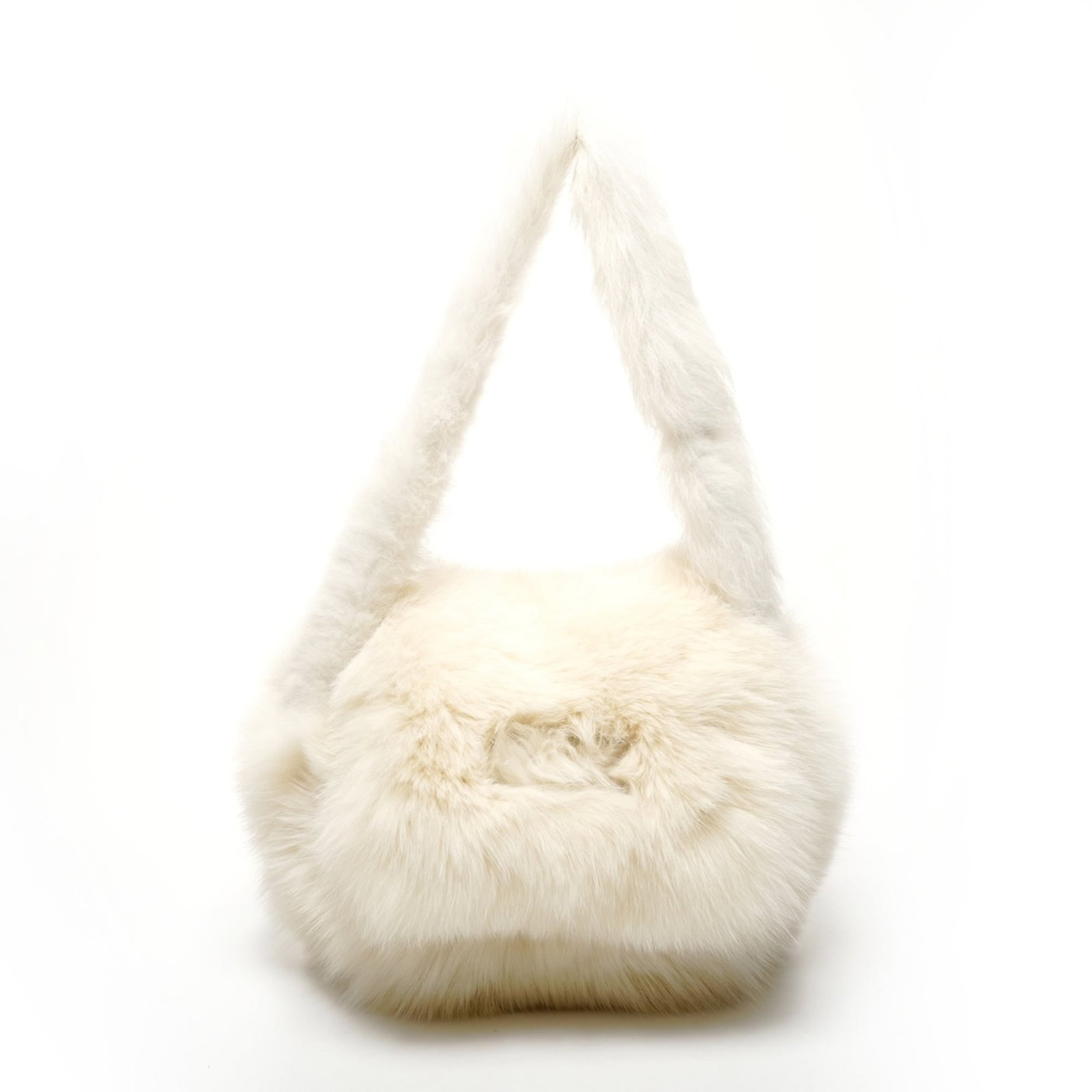 Fur Shoulder Bag by Fendi: Fur Shoulder Bag by Fendi The Fendi Fur Shoulder Bag boasts an ivory fur exterior, exuding luxury and sophistication. With its classic design and compact size, it's perfect for adding a touch of elega