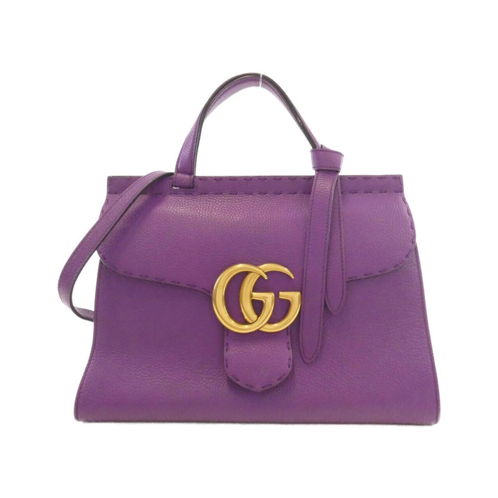 Handbag Leather Gucci: Handbag Leather Gucci This Gucci handbag features rich purple leather and gold hardware, showcasing the iconic brand's signature style. With its classic design and durable construction, it has been