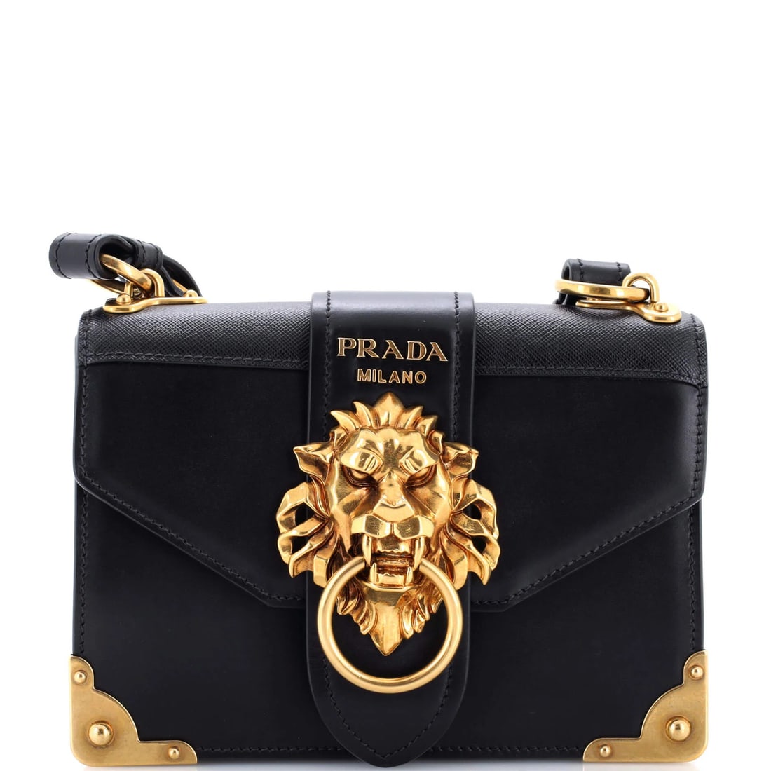 Animalier crossbody bag leather small cahier Prada: Animalier crossbody bag leather small cahier Prada Small Animalier Cahier Crossbody Bag in Black Leather. This Prada cross body bag features black leather exterior with minor creases, scuffs, and edge