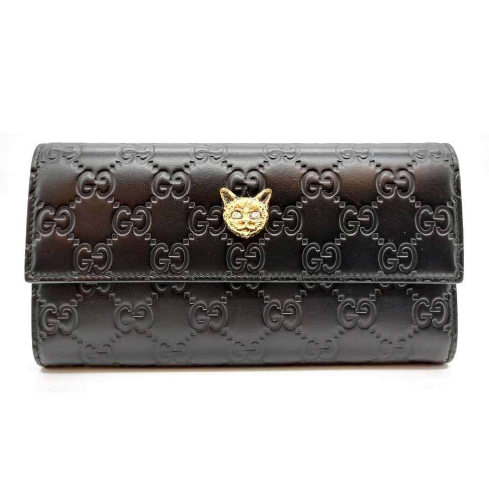 Long Wallet Leather Bi Fold Gucci: Long Wallet Leather Bi Fold Gucci Black leather bi-fold wallet from Gucci, measuring 10cm x 19cm x 3cm. The item features a classic design with some minor scratches and dirt, but remains in very good