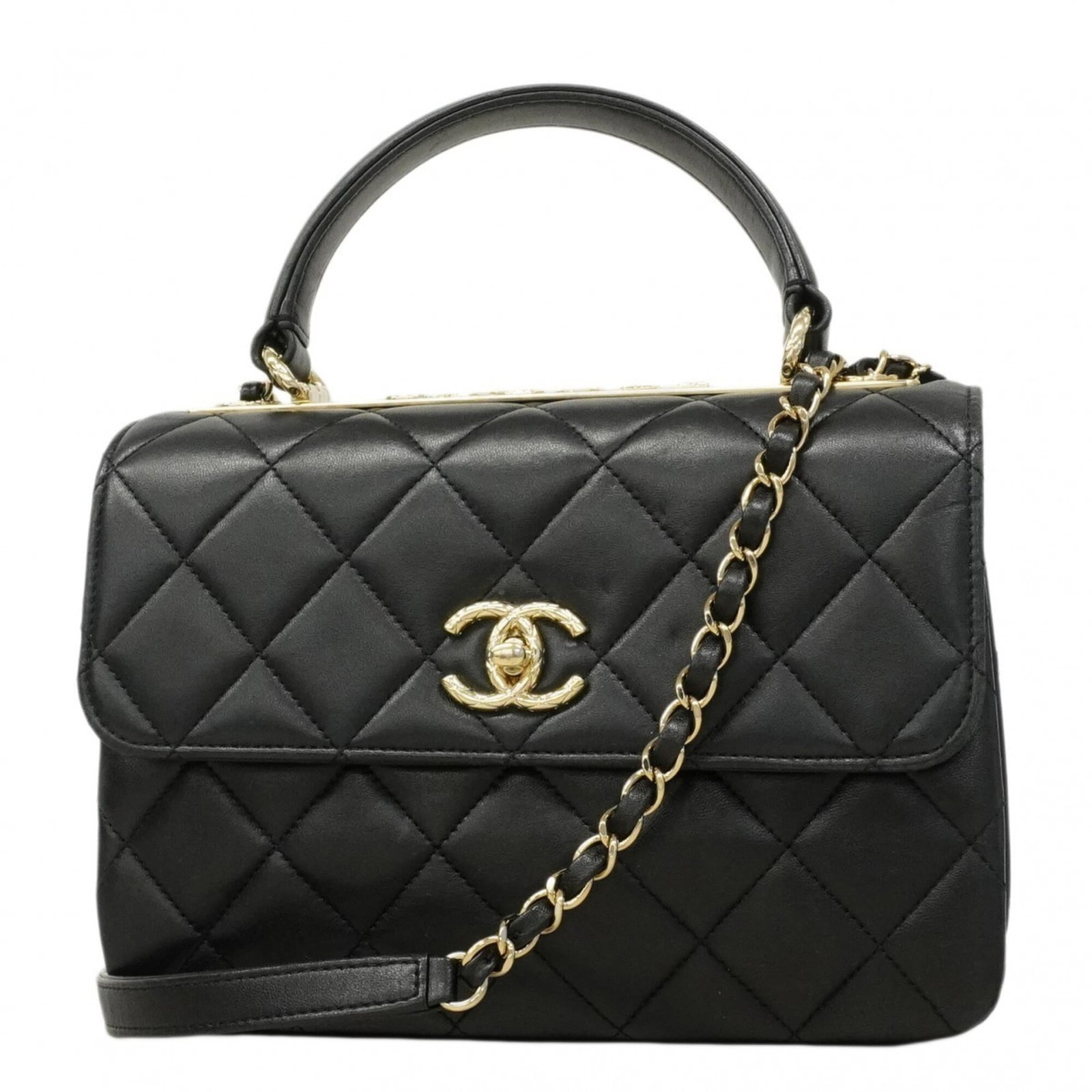 Chanel Handbag Leather: Chanel Handbag Leather Chanel Handbag Leather - A Timeless Classic.This black lambskin Chanel handbag features champagne gold hardware and a classic design that exudes elegance. With its signature qui