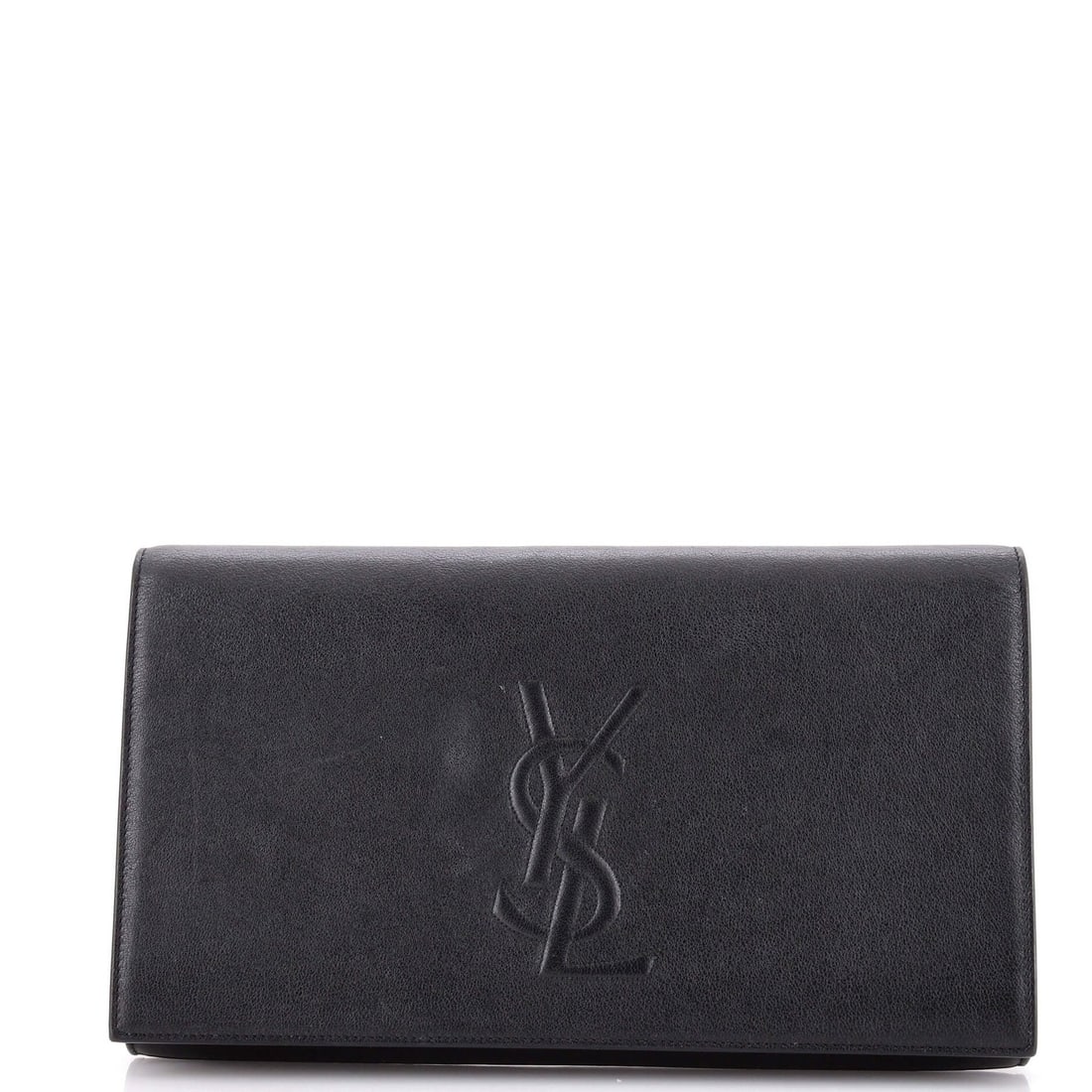 Saint Laurent Belle de Jour Clutch Leather Large: Saint Laurent Belle de Jour Clutch Leather Large Black leather Saint Laurent Belle de Jour Clutch Large with satin interior and gold hardware, featuring a classic design with some signs of wear. The