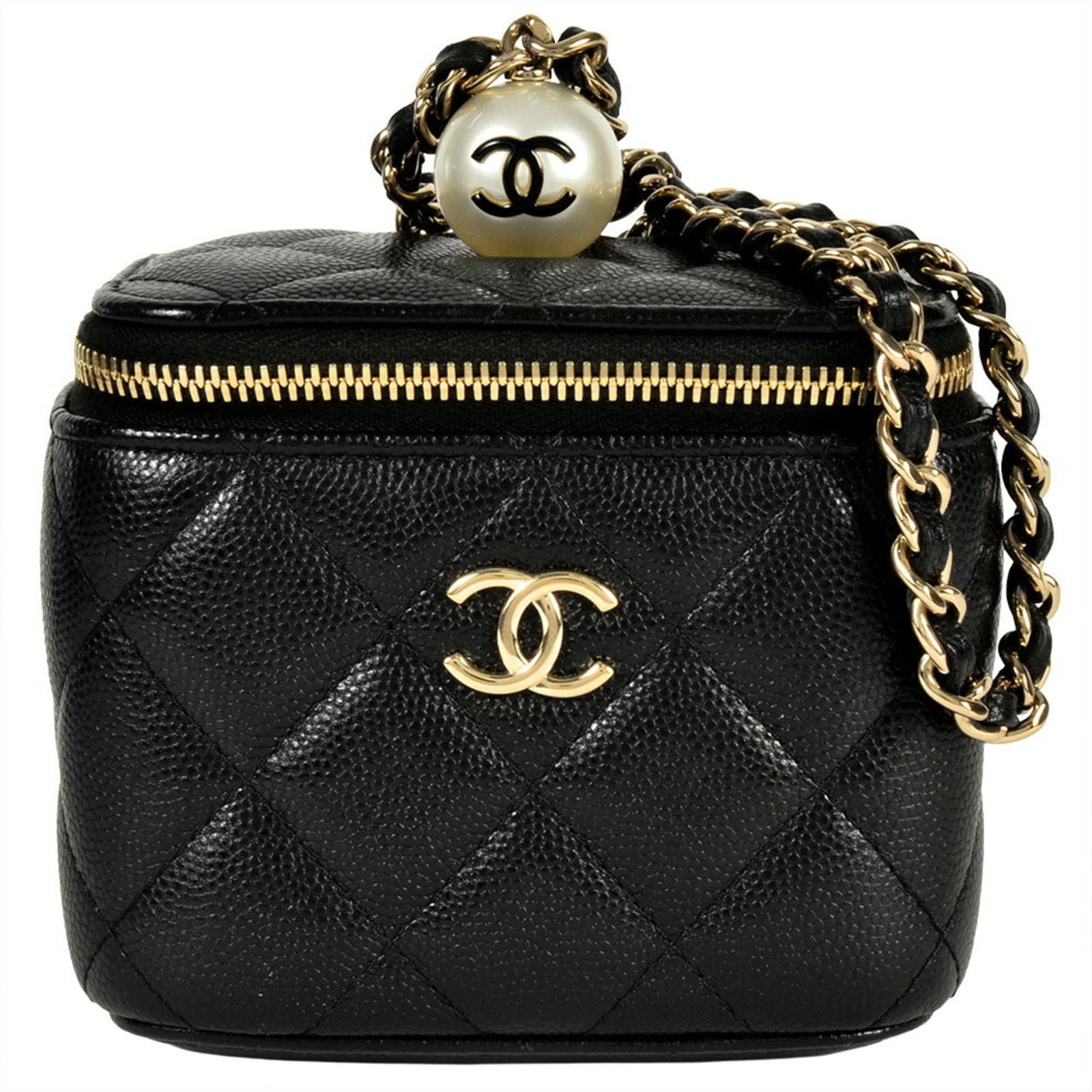Vanity Bag Calfskin Grained Chanel: Vanity Bag Calfskin Grained Chanel Vanity Bag Calfskin Grained Chanel - A timeless piece with a rich, black finish. This used vanity bag boasts a classic design and features grained calfskin material,