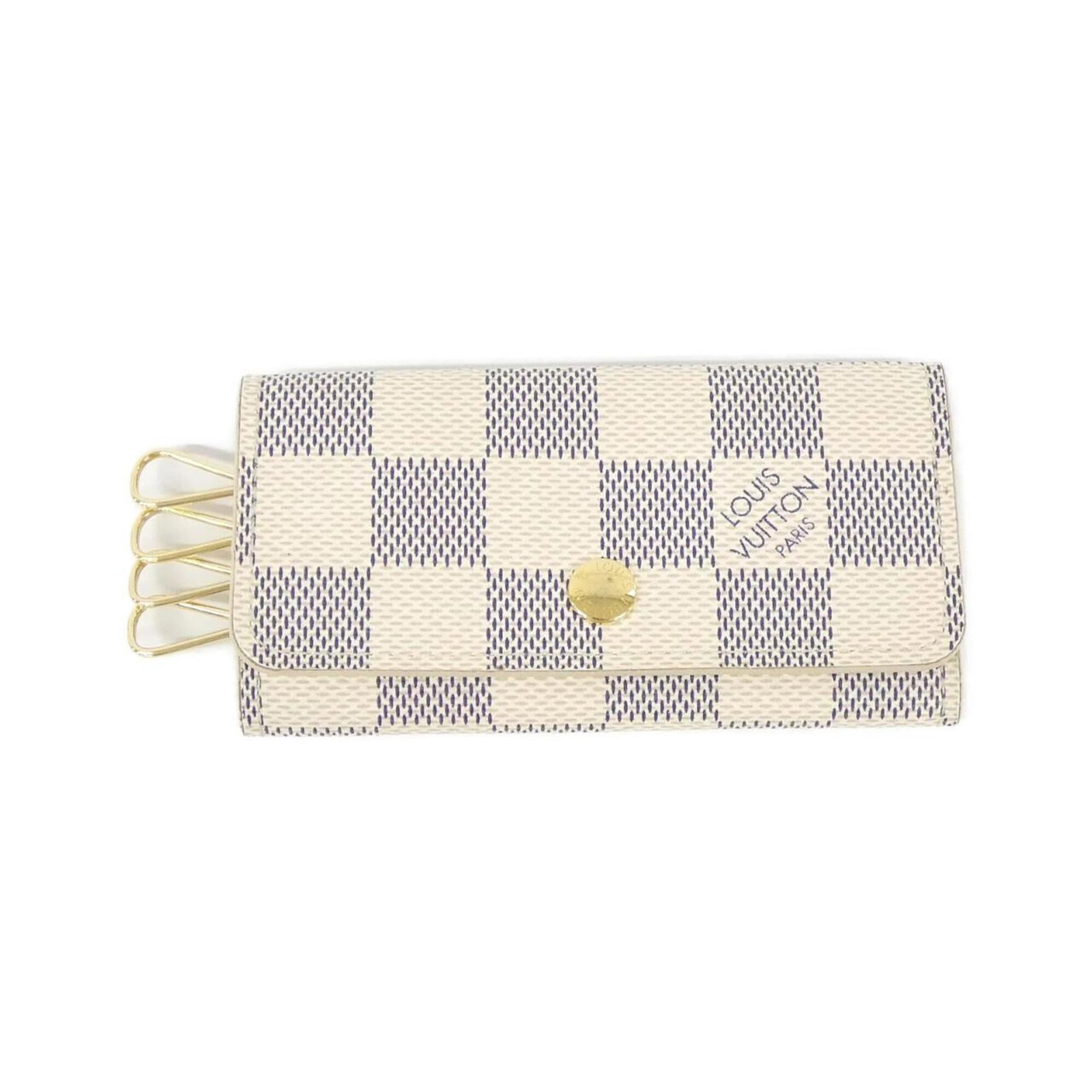 Keycase Coated Canvas by Louis Vuitton: Keycase Coated Canvas by Louis Vuitton Azur Coated Canvas Keycase by Louis Vuitton, featuring a durable and stylish design with a few traces of usage visible. The item boasts a classic look with some 