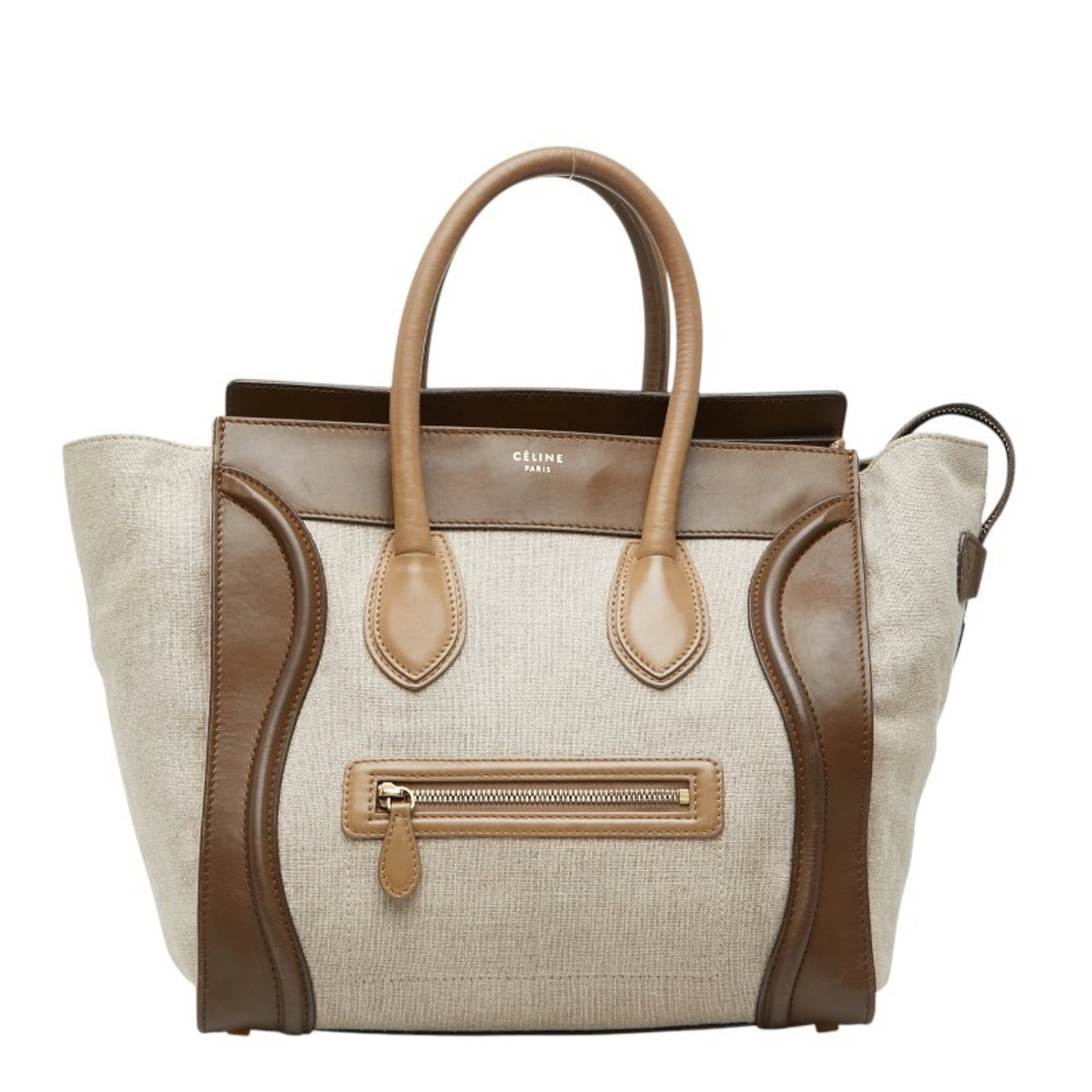Canvas Leather Handbag Celine: Canvas Leather Handbag Celine Canvas Leather Handbag Celine - A Timeless Beige Classic. This used canvas leather handbag features a rich beige and brown color combination, with a classic design that