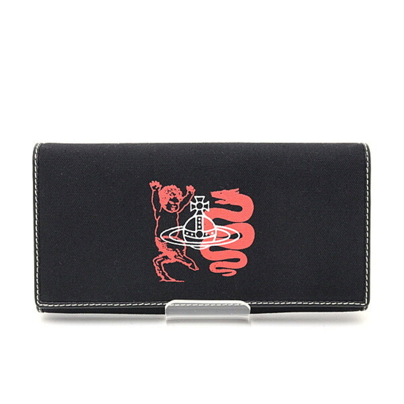Long Wallet Canvas Vivienne Westwood Bi Fold Leather: Long Wallet Canvas Vivienne Westwood Bi Fold Leather Canvas and leather blend in this Vivienne Westwood bi-fold wallet, available in black, red, and white. The long design provides ample space for