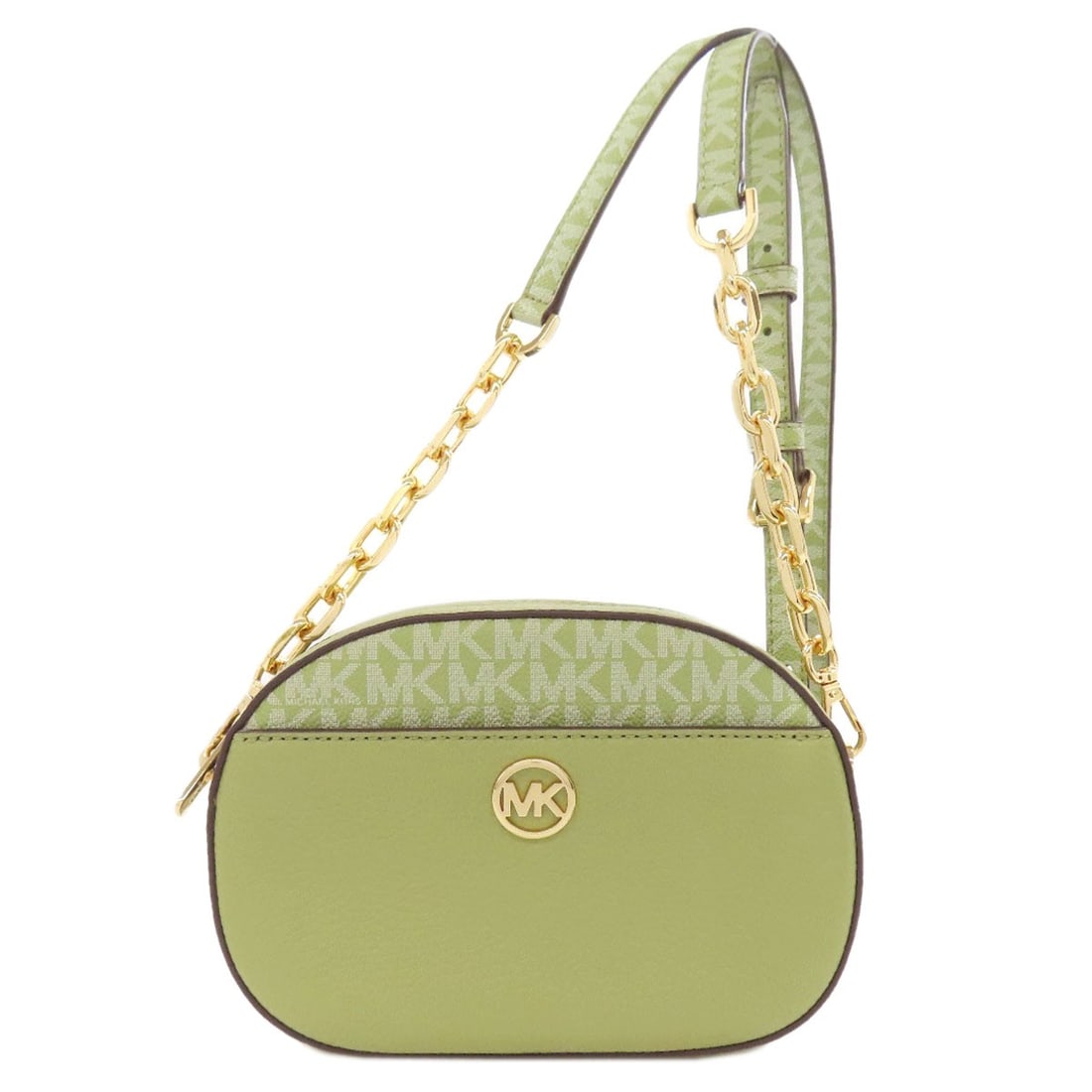 Kors Leather Shoulder Bag Logo: Kors Leather Shoulder Bag Logo Green leather shoulder bag with Michael Kors logo. Made from high-quality leather, this stylish bag features a classic design with a signature logo on the exterior. A