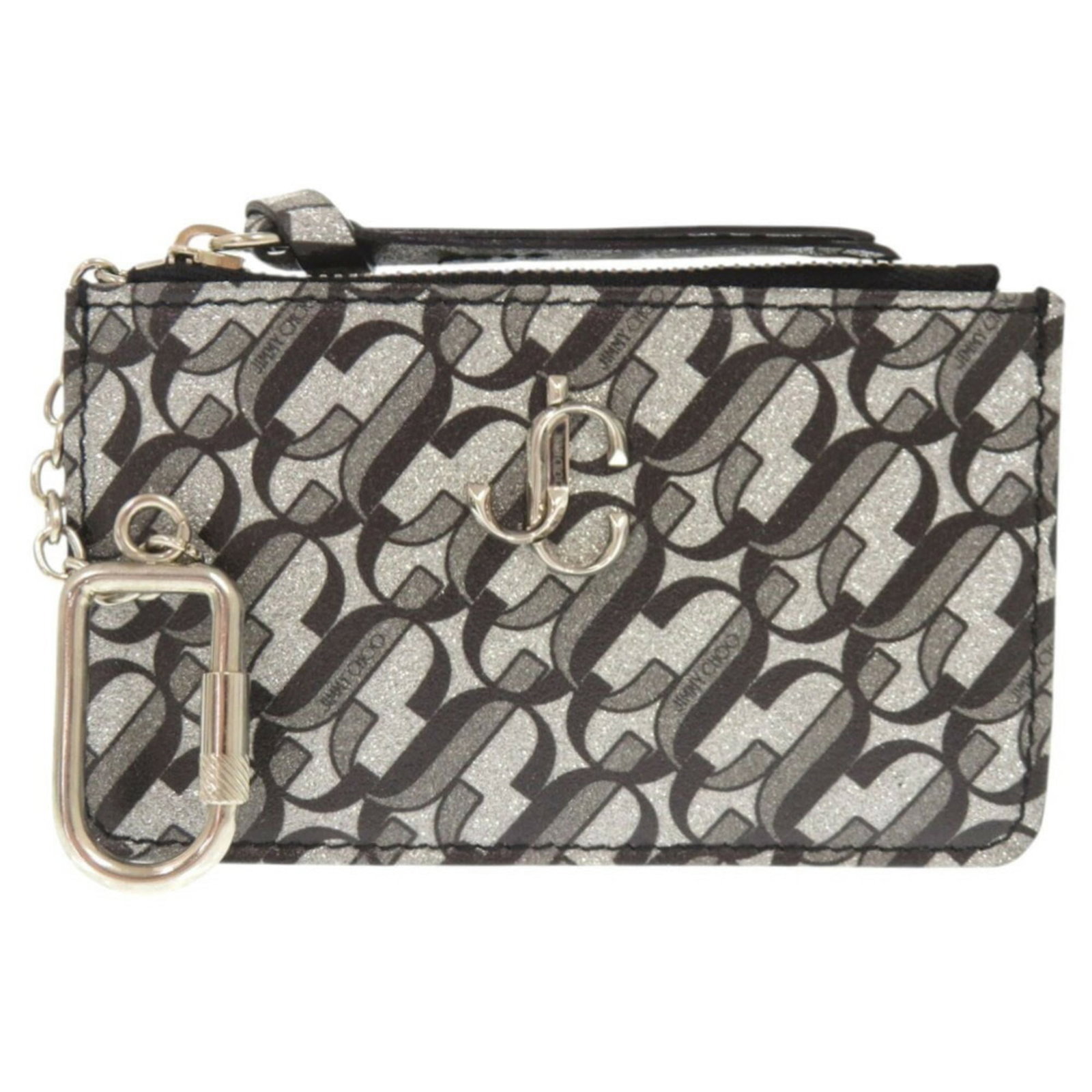 Coin purse by leather case from Jimmy Choo: Coin purse by leather case from Jimmy Choo Black, Gray, and Silver Leather Coin Purse by Jimmy Choo. This sleek leather coin purse boasts a classic design with clean lines and a sophisticated finish. 