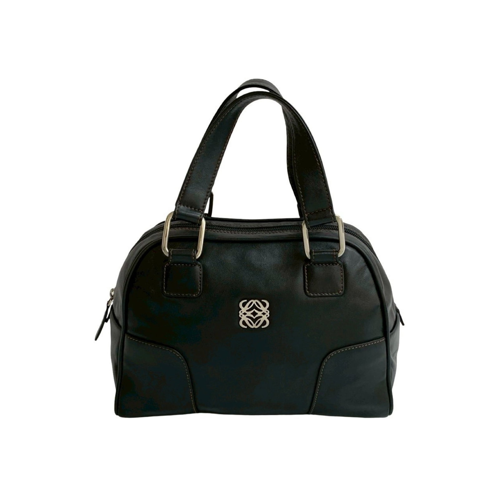 Loewe Boston Bag Handbag Leather: Loewe Boston Bag Handbag Leather This black Loewe Boston Bag Handbag features high-quality leather construction and a classic design. With its signature rectangular shape and clean lines, it's a