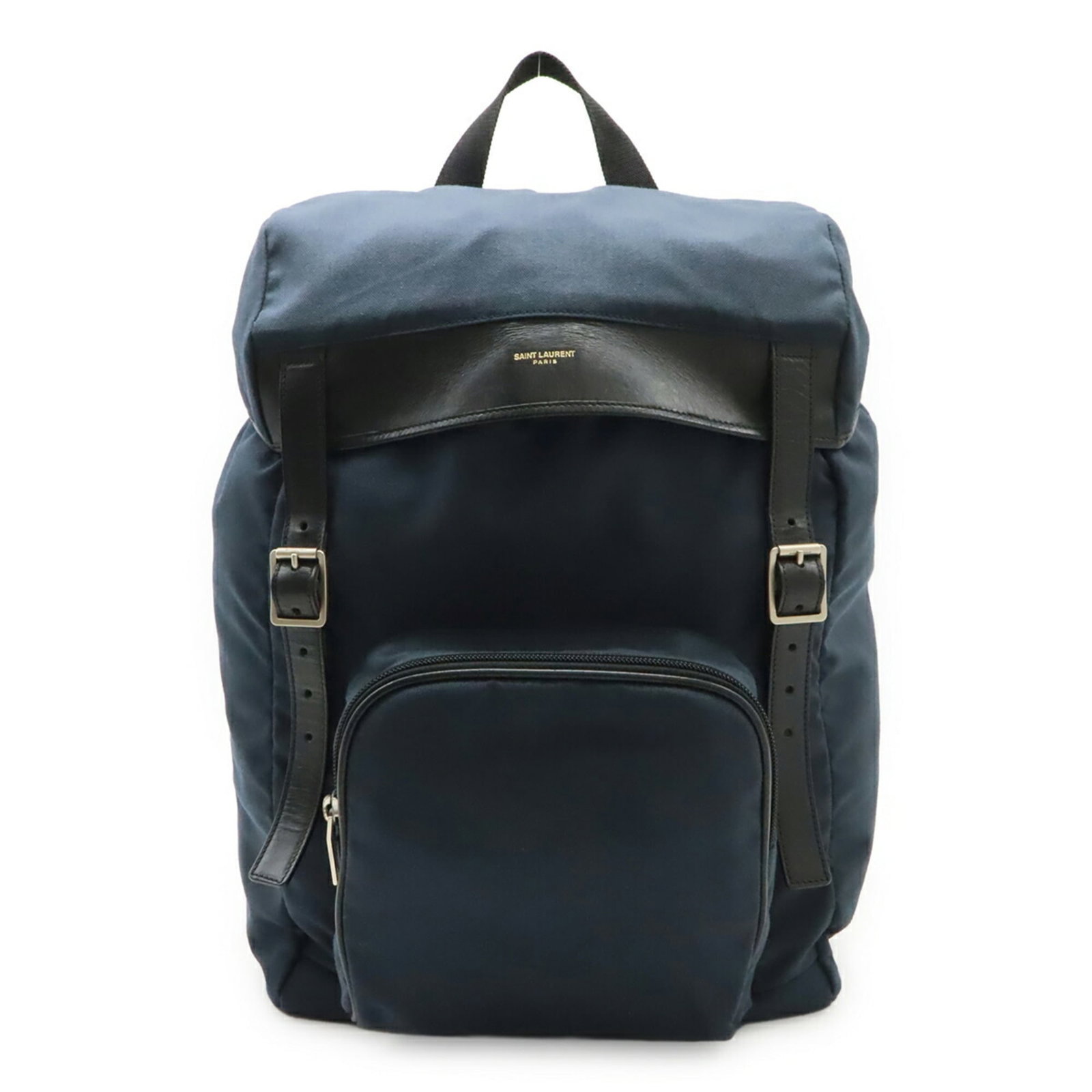 Saint Laurent Yves Backpack Canvas Leather: Saint Laurent Yves Backpack Canvas Leather Navy canvas leather backpack with classic Yves Saint Laurent design, featuring a timeless combination of canvas and leather materials. The backpack has a