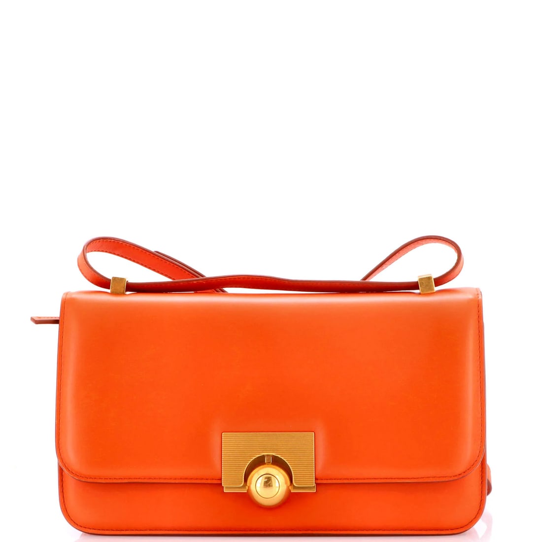 Smooth calfskin medium bag classic by Bottega Veneta: Smooth calfskin medium bag classic by Bottega Veneta Smooth calfskin medium bag classic by Bottega Veneta, featuring a timeless design with an orange exterior and interior. This medium-sized shoulder