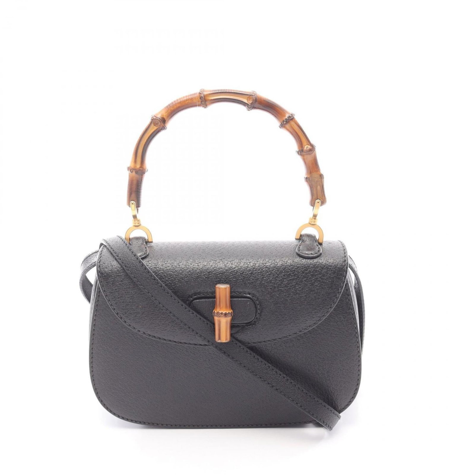 Handbag Leather Gucci: Handbag Leather Gucci Black Gucci leather handbag with a classic design, featuring a 15cm x 21cm x 6cm size and a few traces of usage visible in the condition. The bag's black leather exterior shows s