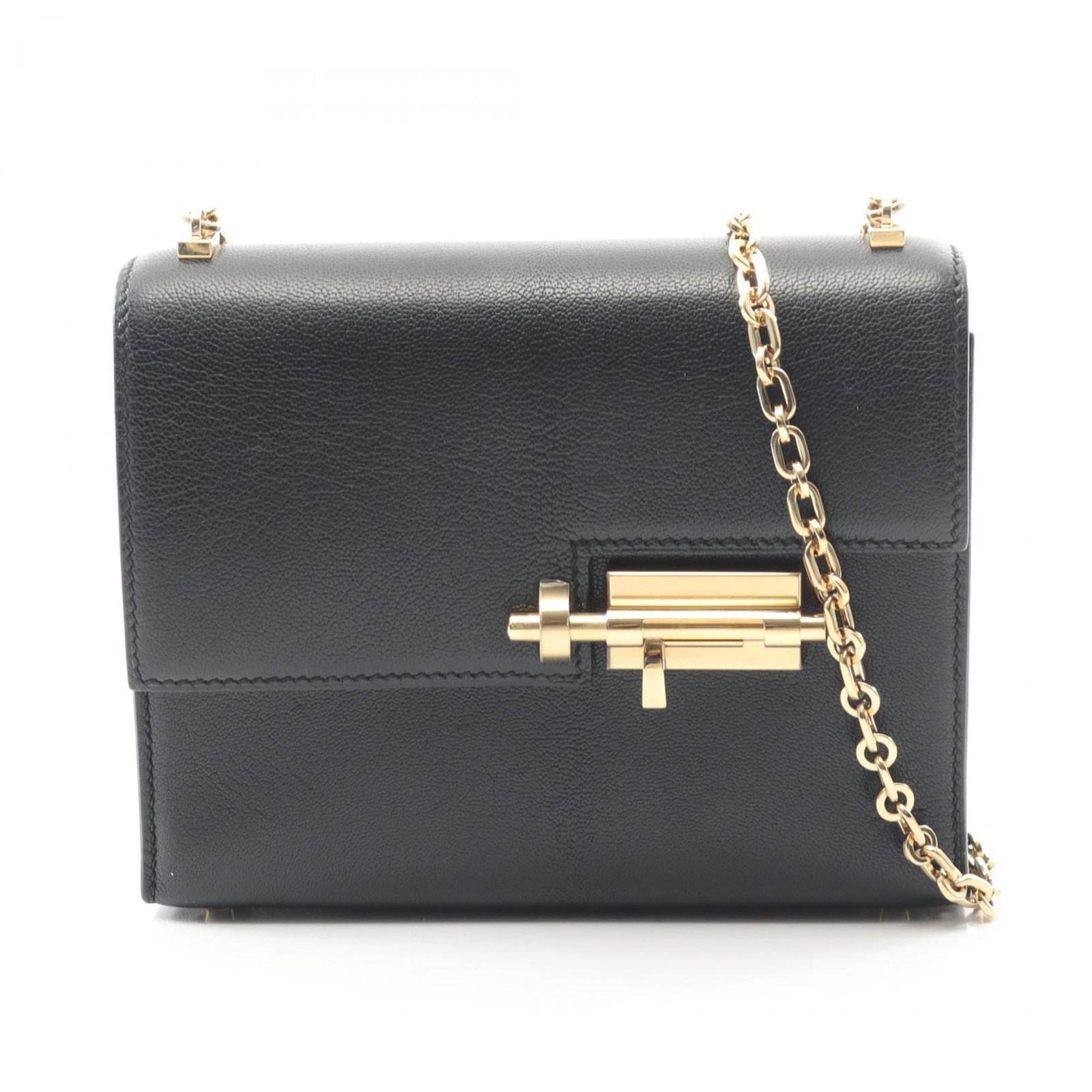 Chevre Leather Shoulder Bag Hermes: Chevre Leather Shoulder Bag Hermes Chevre Leather Shoulder Bag by Hermes - A Timeless Classic. This black chevre leather shoulder bag boasts a sleek design and premium material, with a few traces of