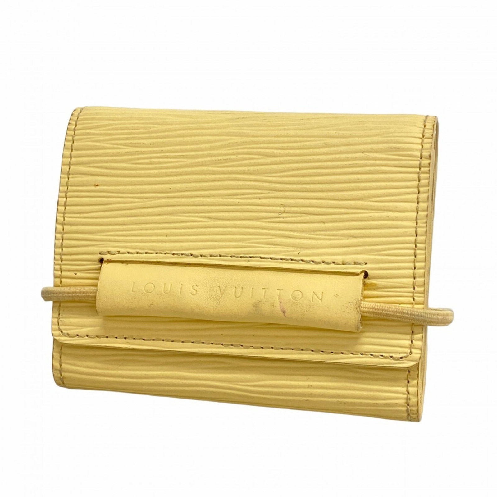 Louis Vuitton Wallet (Bi-Fold): Louis Vuitton Wallet (Bi-Fold) Yellow Louis Vuitton Bi-Fold Wallet, 8cm x 10cm x 2cm. This used bi-fold wallet features a bright yellow color and has traces of usage with scratches and dirt visible. T