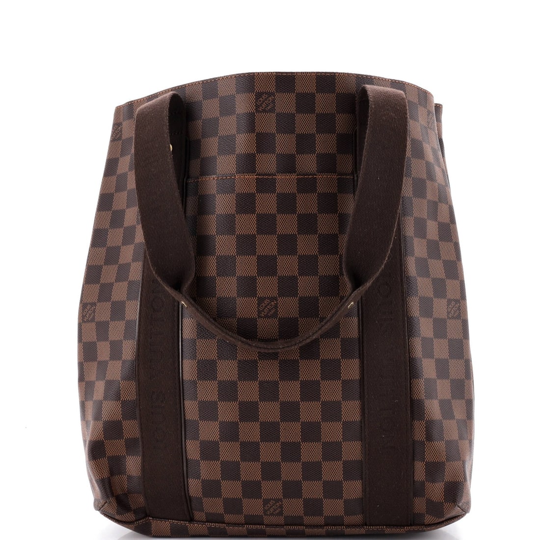 Louis Vuitton Cabas Beaubourg Damier: Louis Vuitton Cabas Beaubourg Damier Brown Louis Vuitton Cabas Beaubourg Damier Tote with Gold Hardware, featuring minor creases and scuffs on the exterior and interior, and a light odor. Measuring