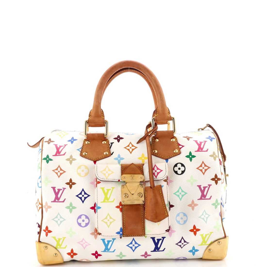 Louis Vuitton Speedy Monogram Multicolor 30: Louis Vuitton Speedy Monogram Multicolor 30 White Louis Vuitton Speedy Monogram Multicolor 30 Satchel with Burgundy Microfiber Interior, Gold Hardware. This classic canvas-coated satchel features the 