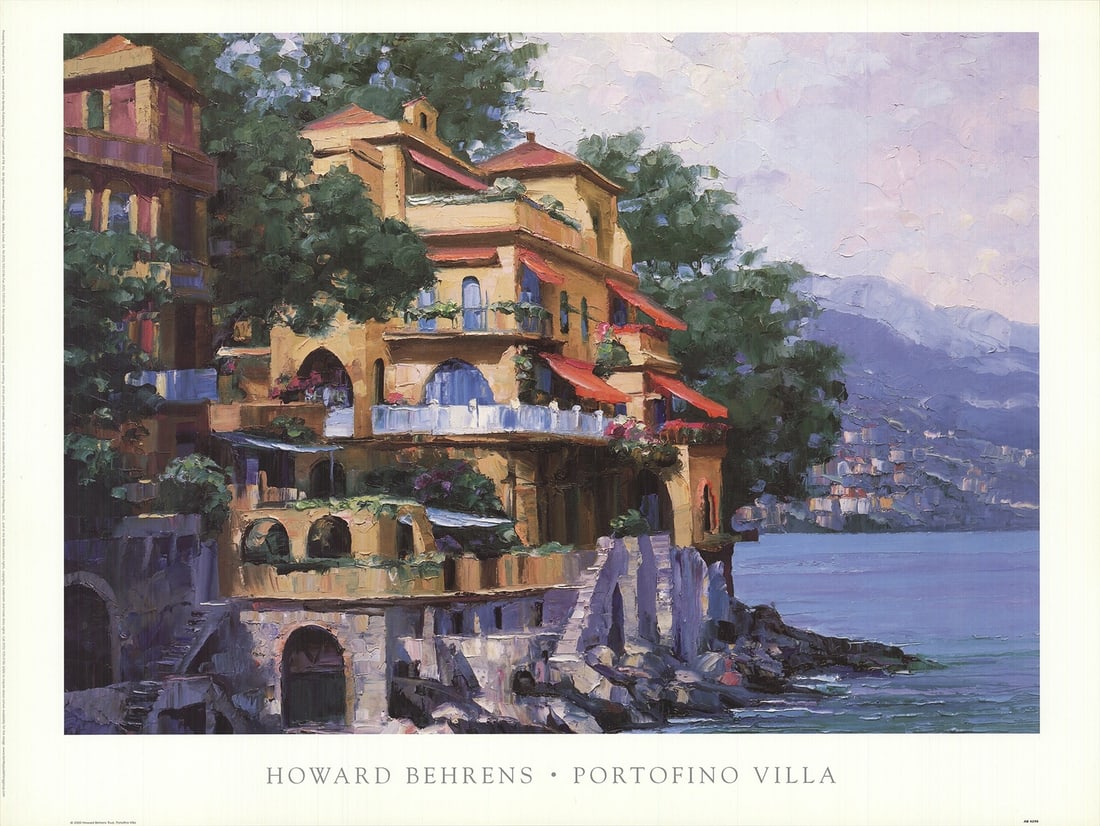 HOWARD BEHRENS Portofino Villa 18" x 24" Offset Lithograph 2000 Contemporary Gre (1 of 4)