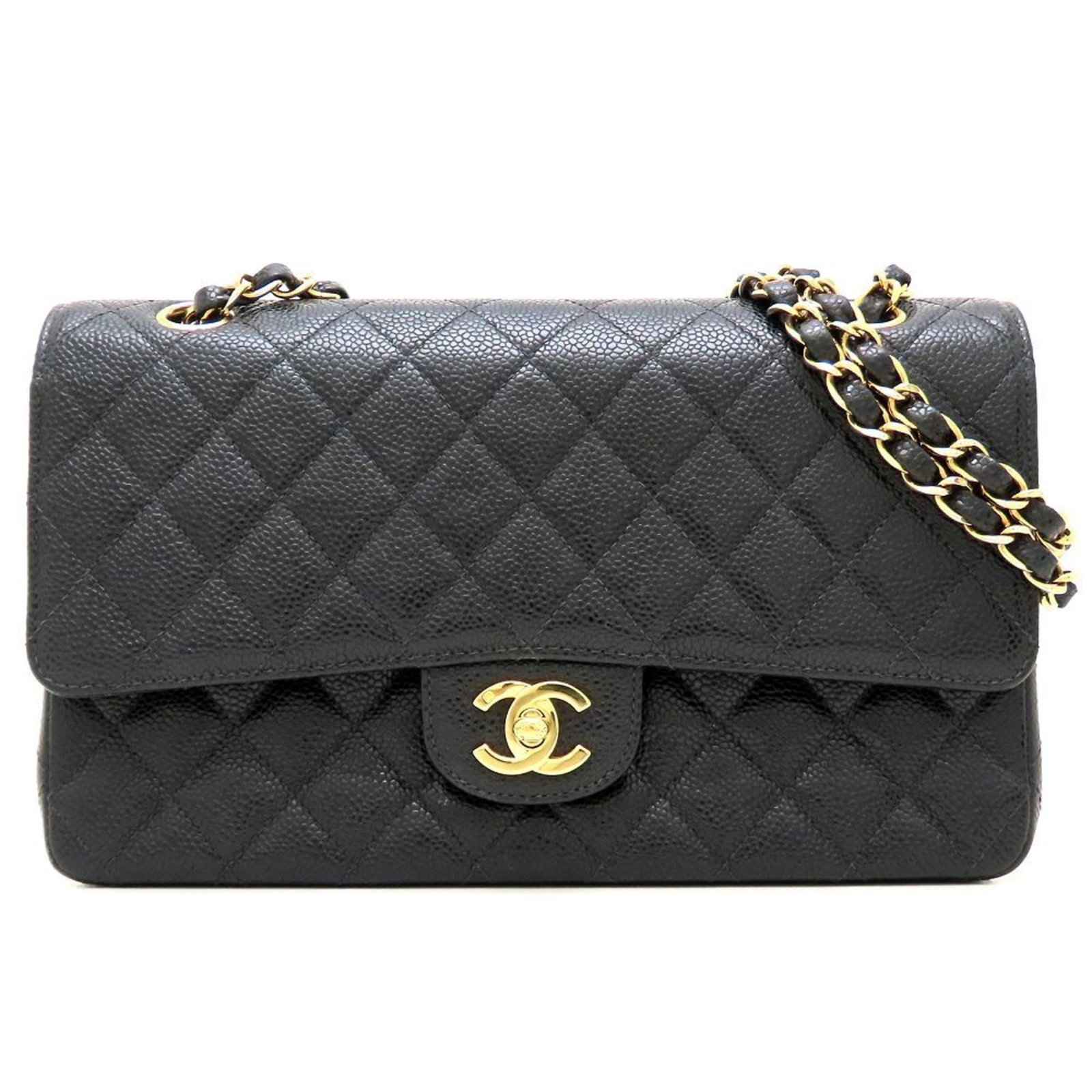 Chanel Shoulder Bag Grained Calfskin: Chanel Shoulder Bag Grained Calfskin Black Grained Calfskin Chanel Shoulder Bag with Gold Hardware, featuring a classic design and timeless elegance. The bag's sturdy structure and premium material en