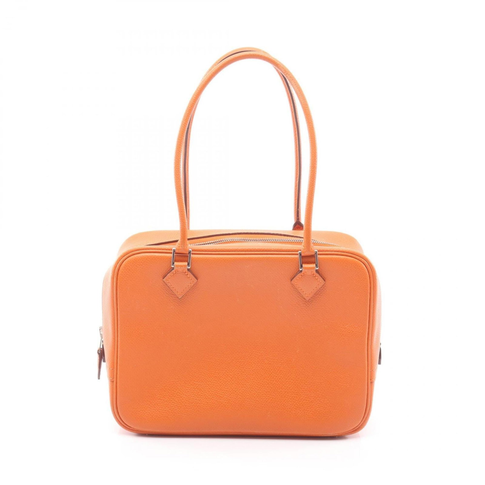 Hermes leather handbag from Epsom: Hermes leather handbag from Epsom Epsom leather craftsmanship shines in this vibrant orange Hermes handbag, featuring calfskin details and a classic design. Measuring 15cm x 20cm x 7cm, it's a stylish