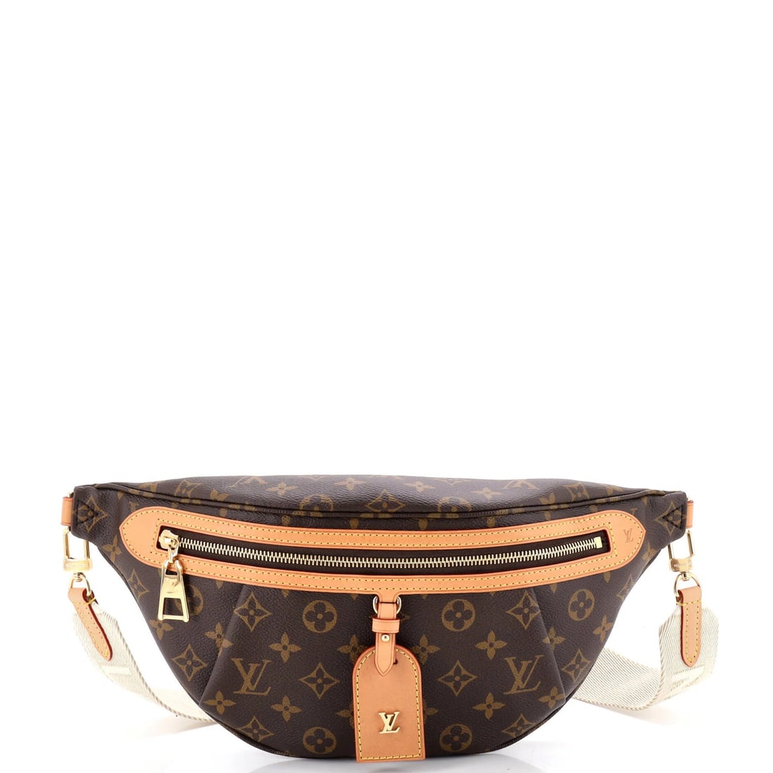 Monogram Canvas Bum Bag High Rise Louis Vuitton: Monogram Canvas Bum Bag High Rise Louis Vuitton Brown Monogram Canvas High Rise Bum Bag with Gold Hardware, featuring scuffs and minor edge wear on the exterior. The interior boasts a neutral color an